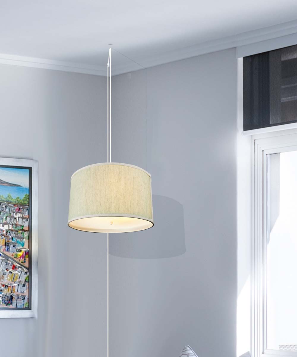 16W 2-Light Plug-In Swag Pendant Lighting Fixture - Textured Oatmeal Finish with White Cord & Diffuser for Bedroom, Kitchen, or Dining Room Decor