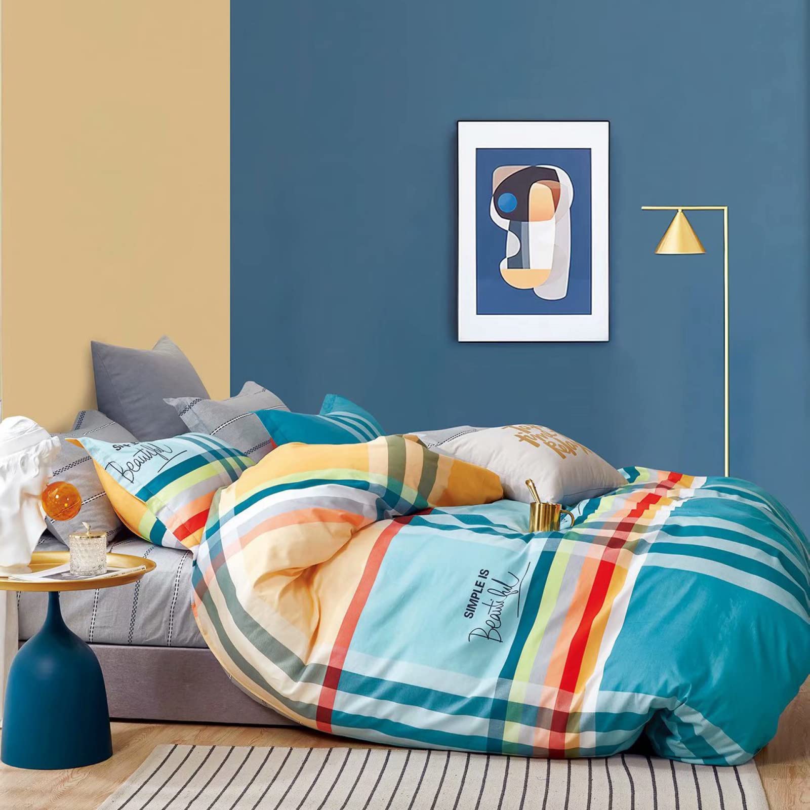 Premium Bamboo Cotton Blend 4-Piece Bed Sheet Set - Queen Size (220x240cm) - Soft Breathable Twill Weave Duvet Cover + Pillowcases - Eco-Friendly Luxury Bedding for Hot Sleepers & Allergy Relief - Perfect for Master Bedrooms, Guest Rooms & Dorm Essentials