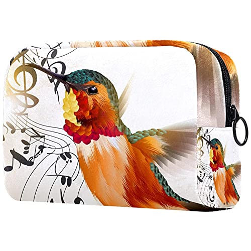 Hummingbird Music Note Makeup Bag - Portable Cosmetic Organizer for Women Travel