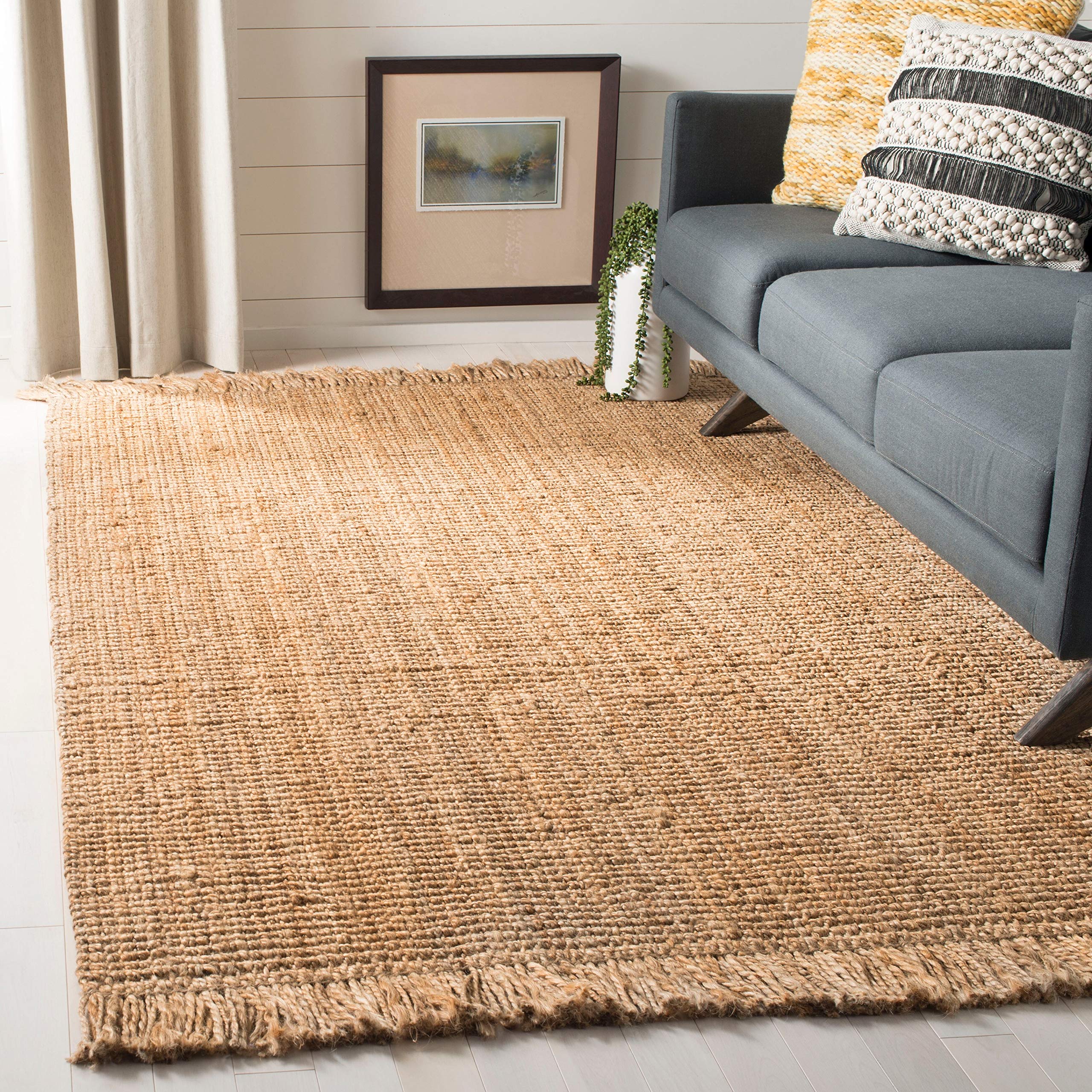 SAFAVIEH Handmade Natural Jute Area Rug 8' x 10' - Farmhouse Style with Fringe, Eco-Friendly Fiber for Living Room & Bedroom | Durable for High Traffic Areas | Perfect for Boho, Coastal & Rustic Home Decor (NF876B)