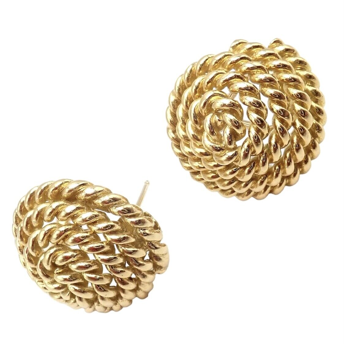 Authentic Vintage Tiffany & Co 18k Yellow Gold Large Coiled Rope Earrings - Luxury Jewelry for Women, Perfect for Weddings, Parties & Special Occasions