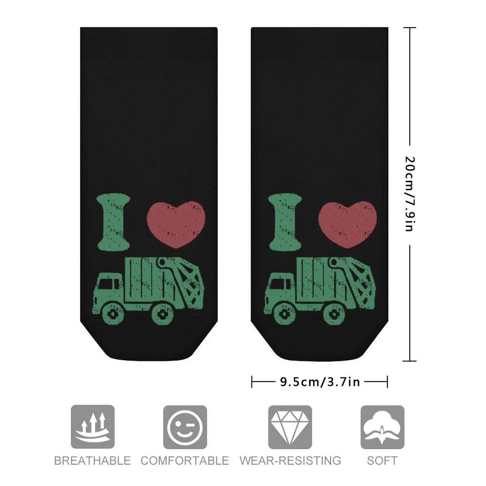 Non-Slip Low Cut No-Show Ankle Socks with Garbage Truck Design - Comfort Fit Casual Socks for Men & Women - Perfect for Work, Gym, and Everyday Wear