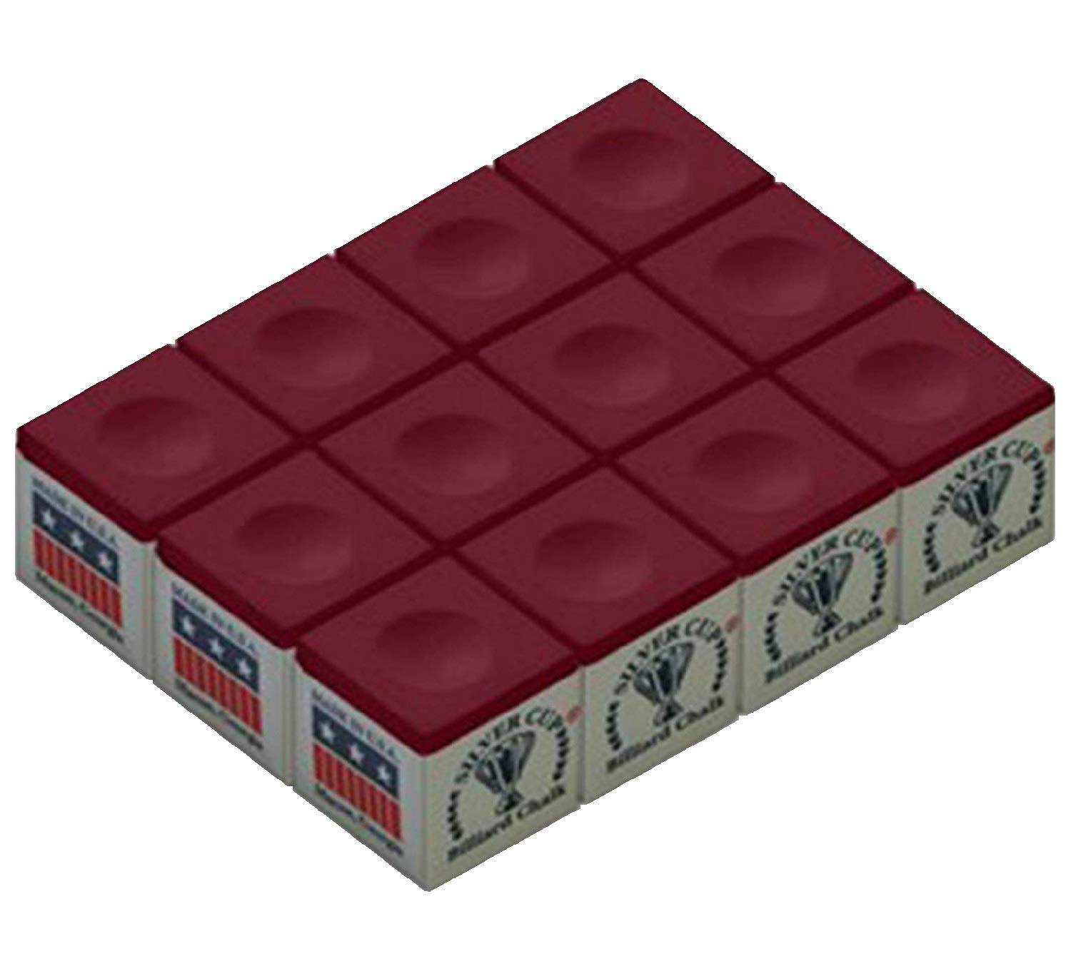 Premium Silver Cup Billiard Chalk - Burgundy Color, 12-Piece Box for Pool, Snooker & Cue Sports - Perfect for Professional Players & Home Game Rooms