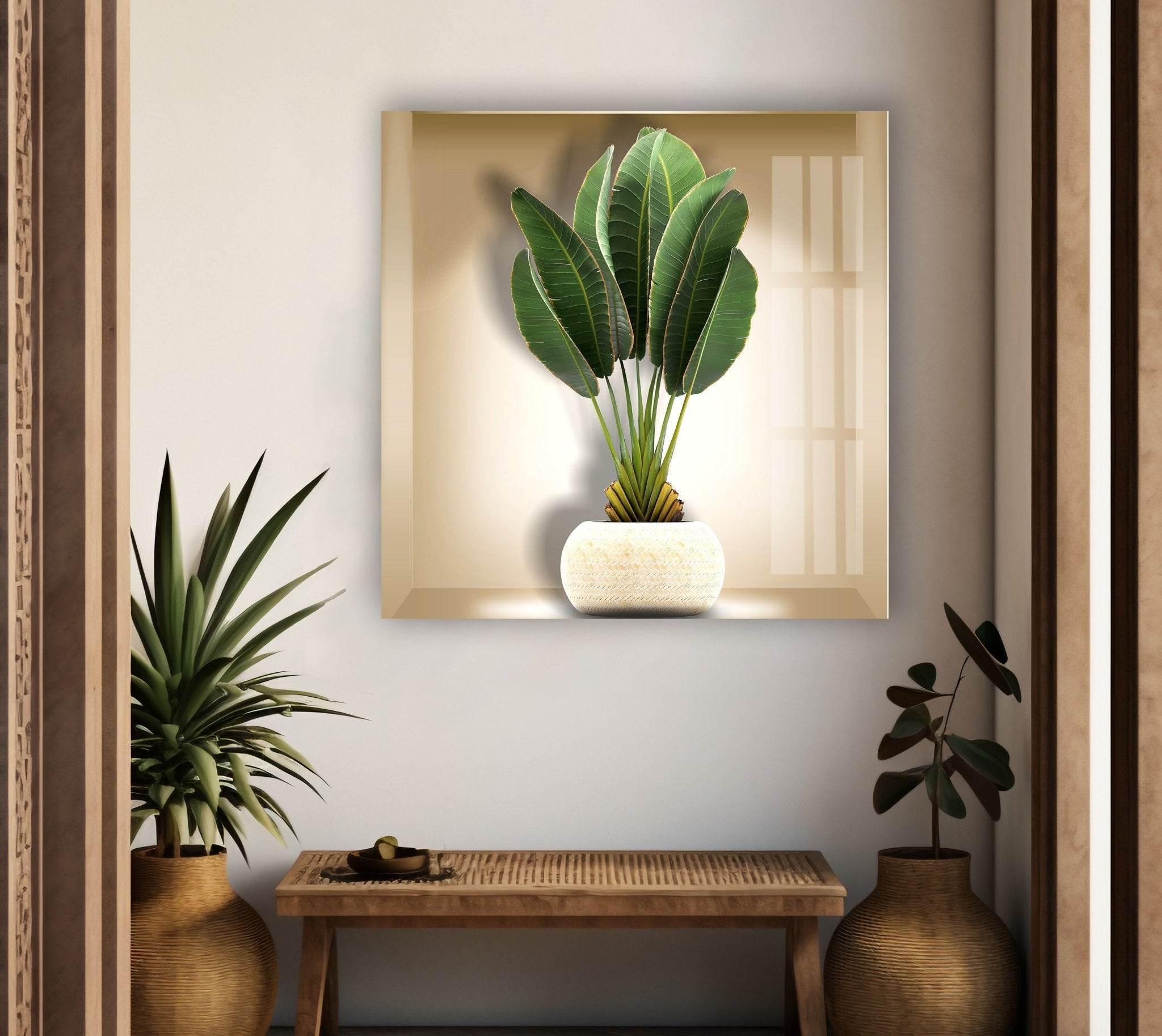 3D Botanical Green Flower Glass Wall Art - Handmade Home Decor for Living Room, Bedroom, Office - Modern Nature-Inspired Wall Hanging for Interior Design