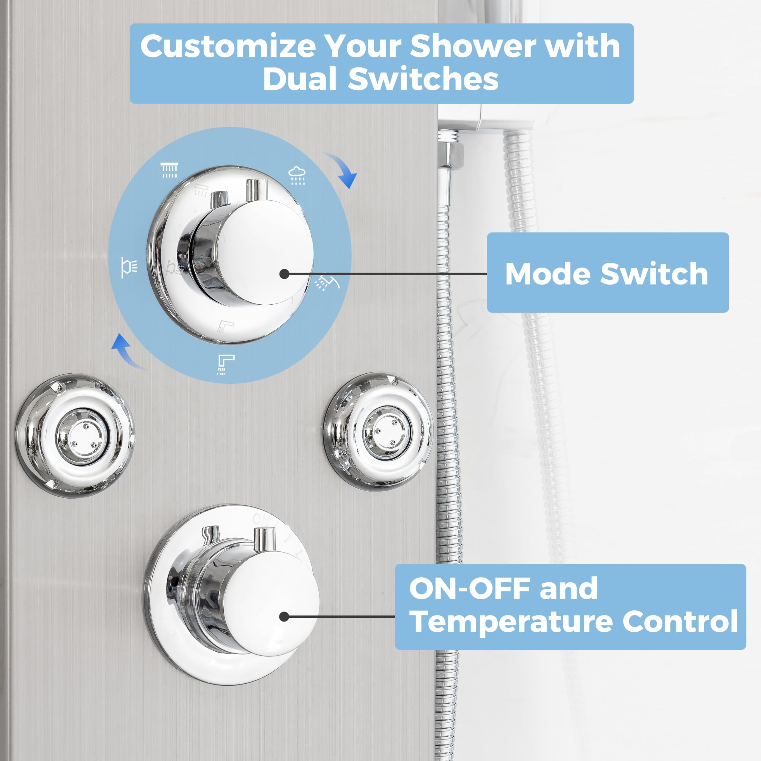 DELAVIN Stainless Steel Shower Panel Tower System - 5-Function Full Body Shower with Rainfall, Waterfall, Massage Jets, Tub Spout & Handheld Showerhead in Brushed Nickel | Perfect for Luxury Bathroom Renovation & Spa-Like Shower Experience