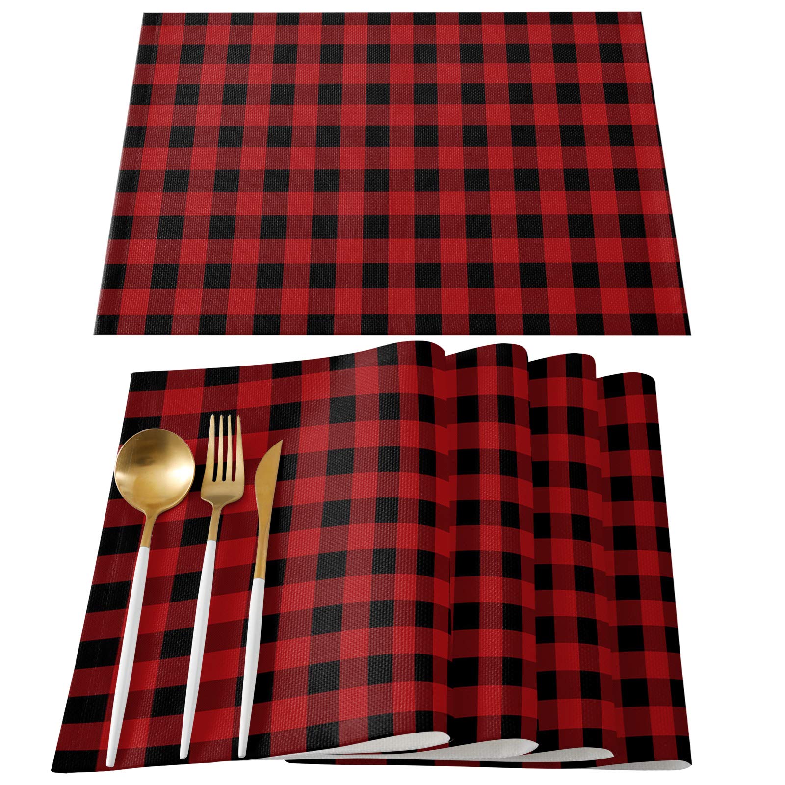 Ldtrchee Red Checkered Washable Placemats Set of 4 - 13