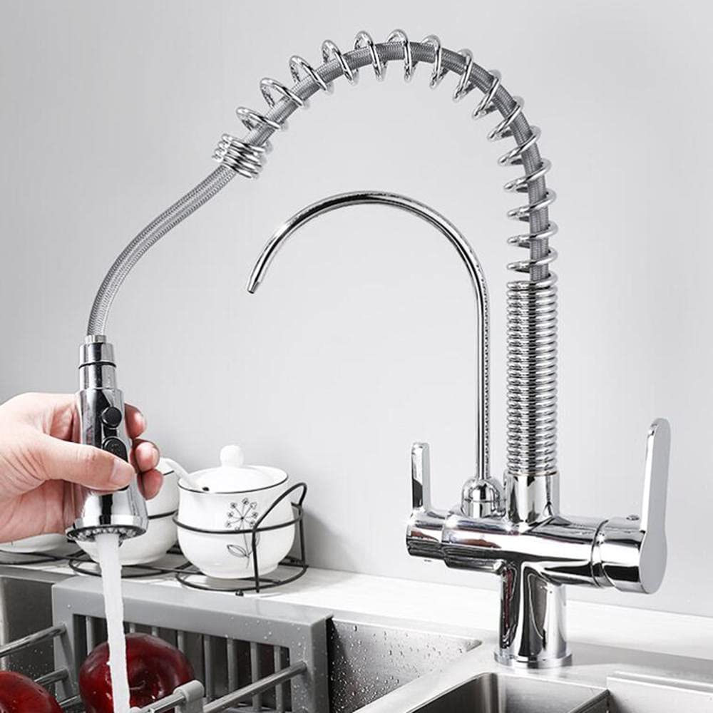 3 in 1 Pull Down Kitchen Faucet with Sprayer, Chrome Finish, Hot & Cold Water, Rotating Brass Spout, Ideal for Cooking, Washing, and Dish Cleaning