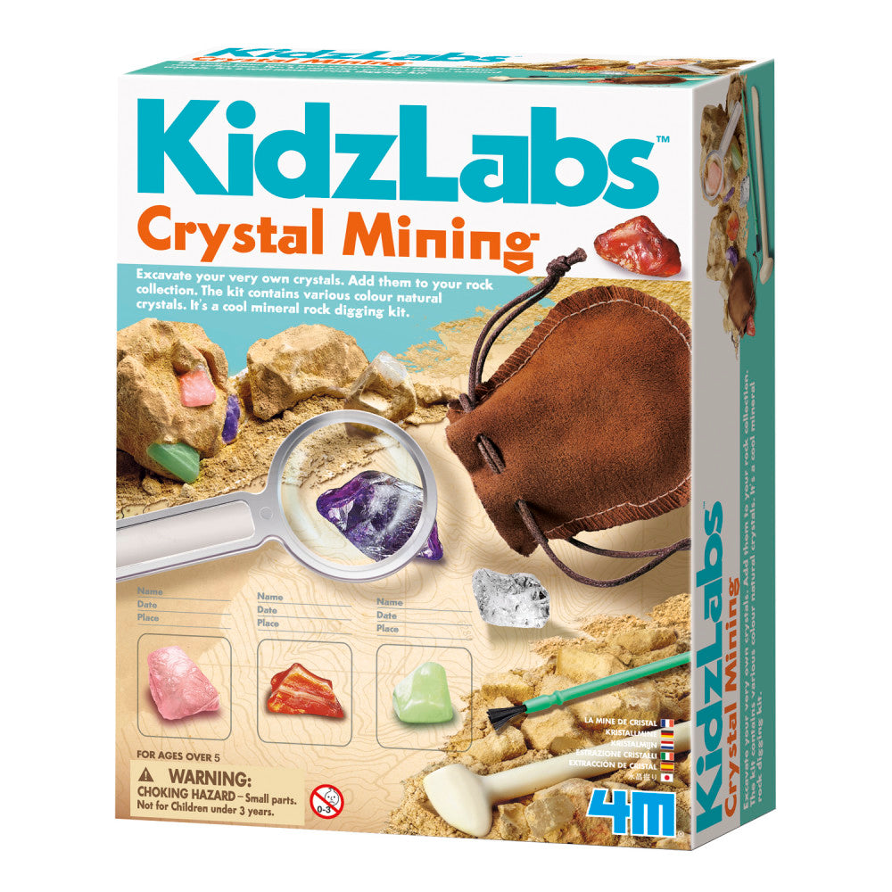 4M KidzLabs Crystal Mining Science Kit - Dig & Discover 8 Real Crystals with Tools | STEM Educational Toy for Kids Ages 8+ | Perfect for Science Projects & Geology Learning Activities