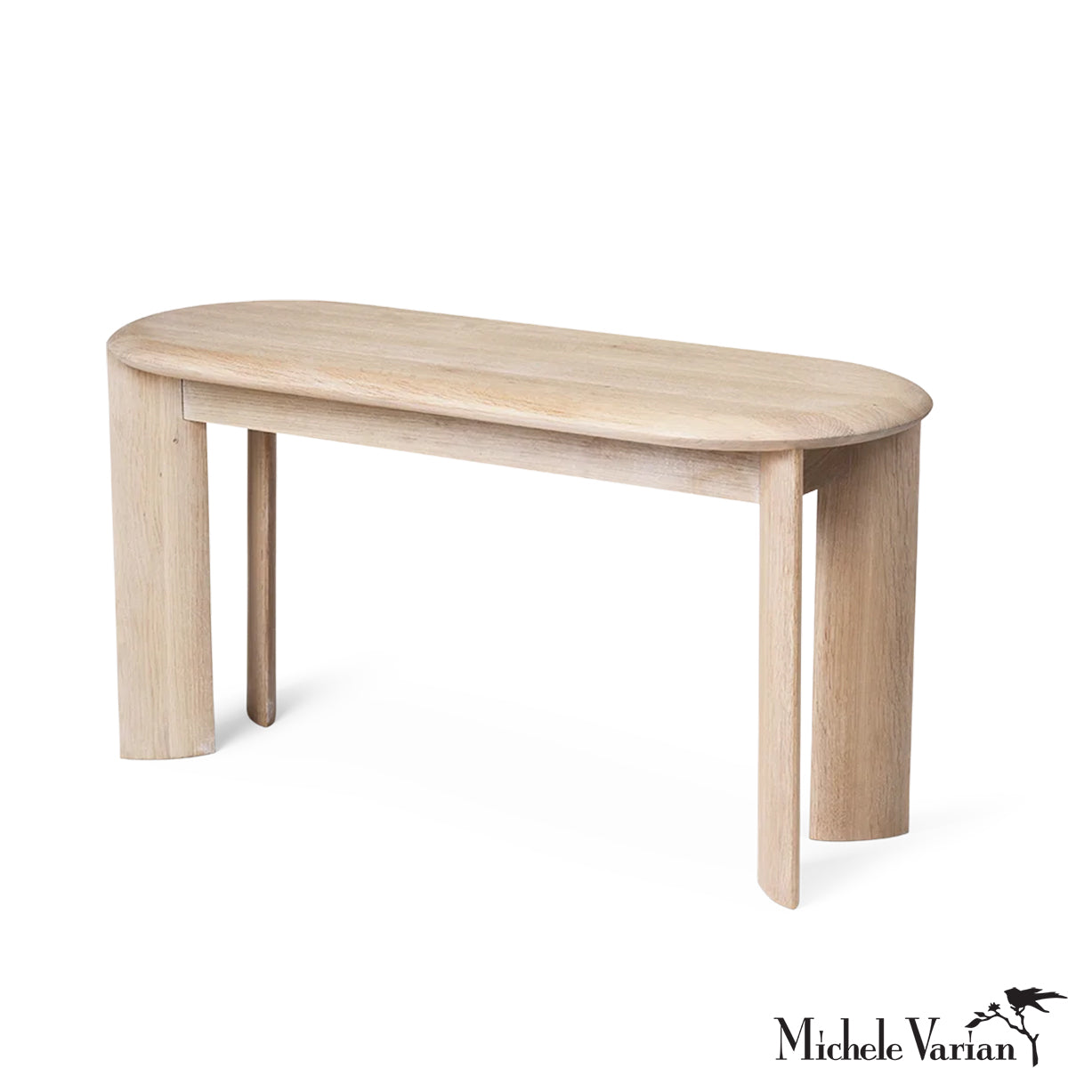 White Oiled Oak Bevel Bench - Modern Wooden Entryway Bench with Angled Legs for Hallway, Living Room or Bedroom Decor