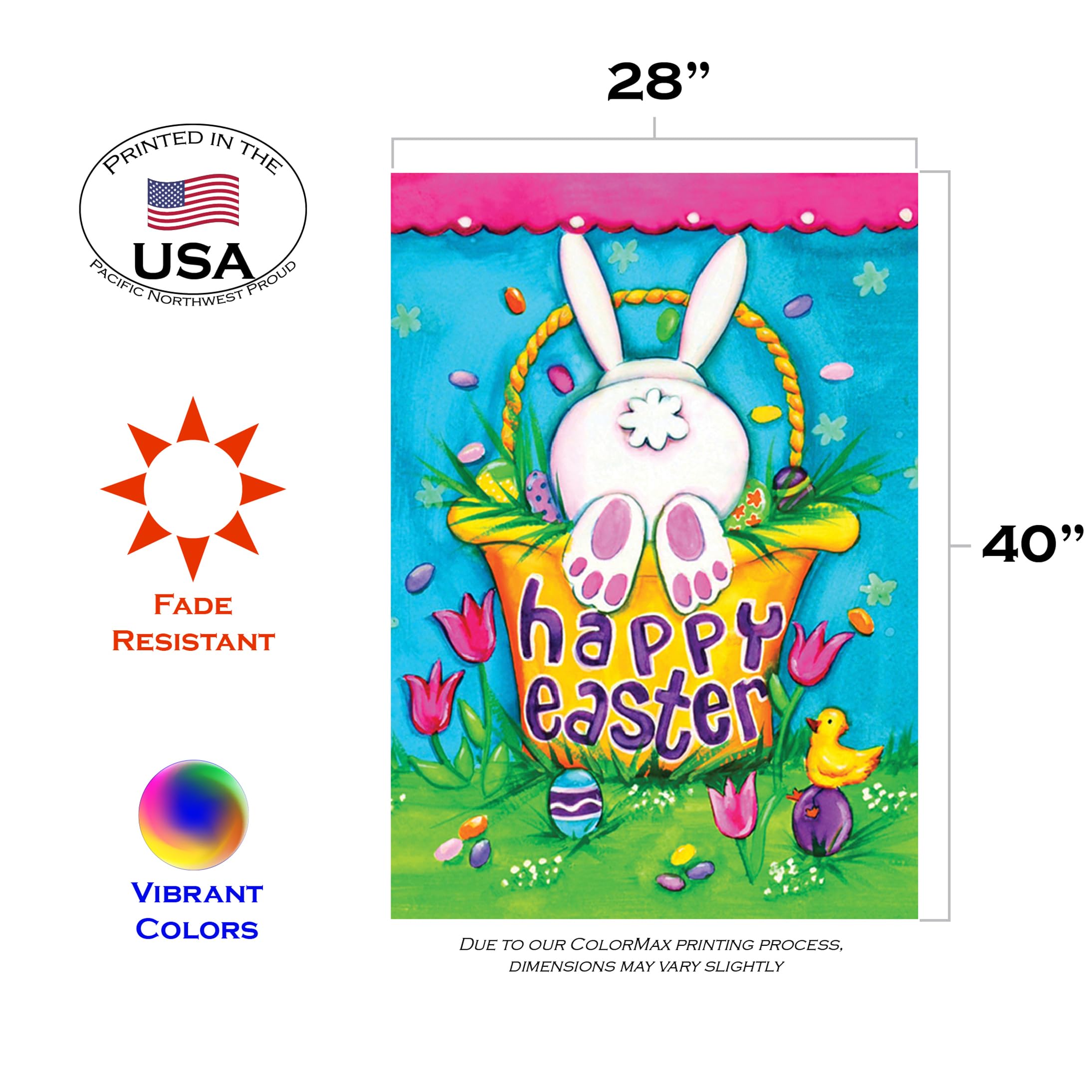 Toland Home Garden 102610 Bunny Tail Easter Flag - 28x40 Inch Double Sided Outdoor Decorative Flag for Spring, Yard, Garden, and House Decor | Perfect for Easter Celebrations, Front Porch, and Holiday Festivities
