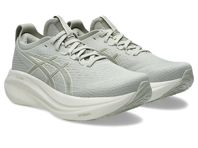 ASICS Women's Gel-Nimbus 27 Running Shoes - Lightweight Cushioned Sneakers for Jogging & Gym Workouts (Lake Grey/White Sage) - Perfect for Marathon Training & Daily Fitness
