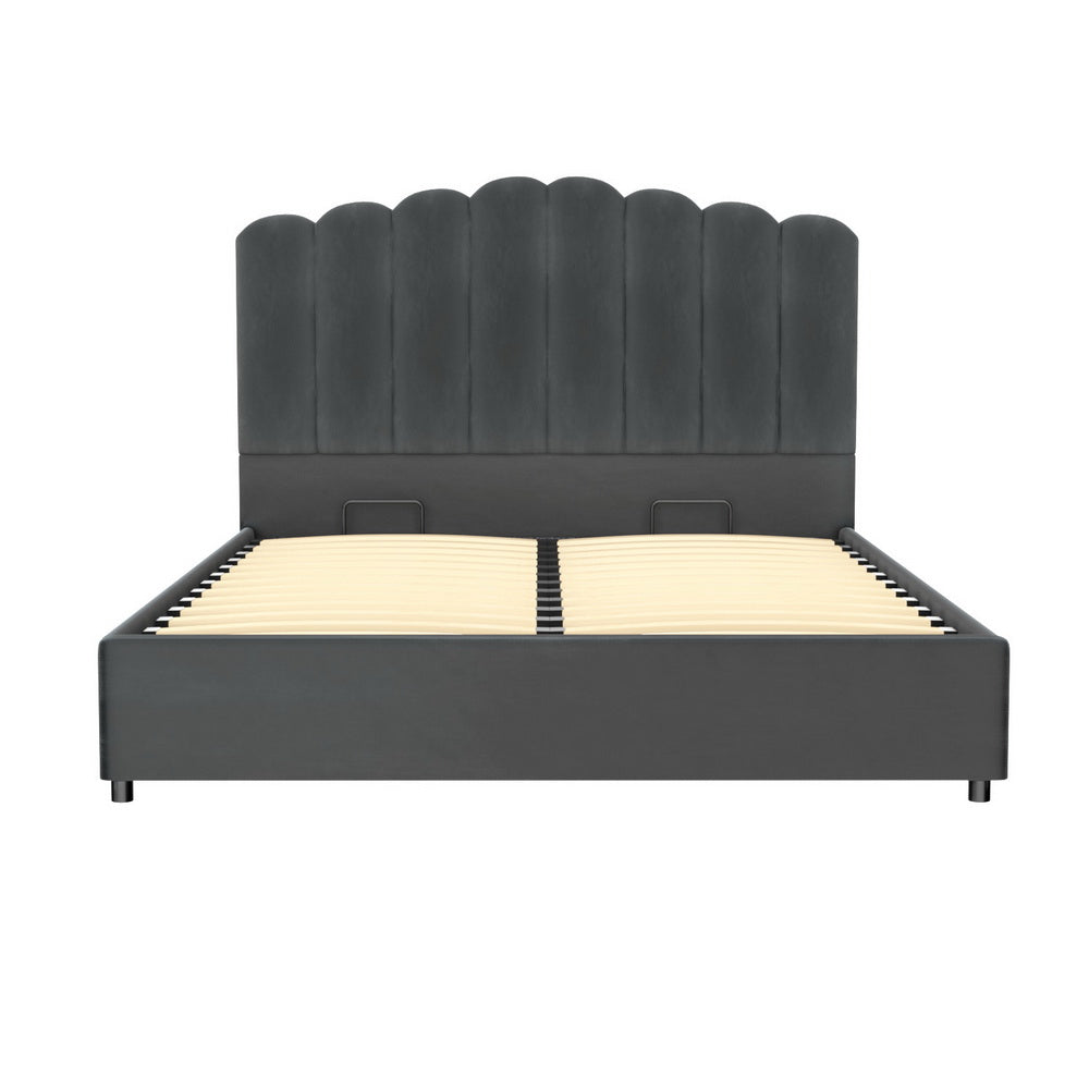 Fion Queen Velvet Upholstered Storage Bed with Underbed Drawers - Soft Grey Luxe Bedroom Furniture for Small Space & Modern Home Decor