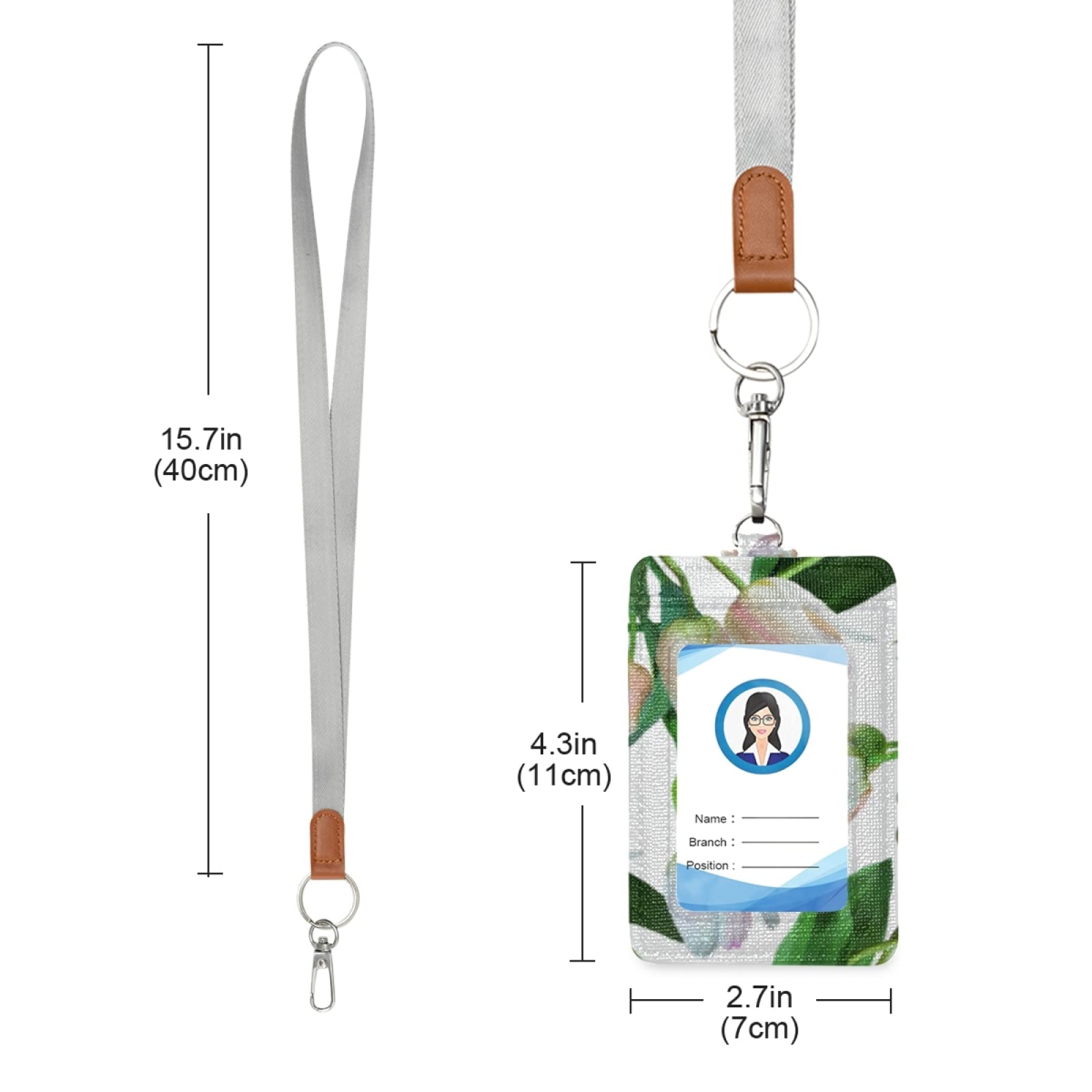 White Tulips Vertical Leather ID Badge Holder with Lanyard - Office & School Staff Accessory