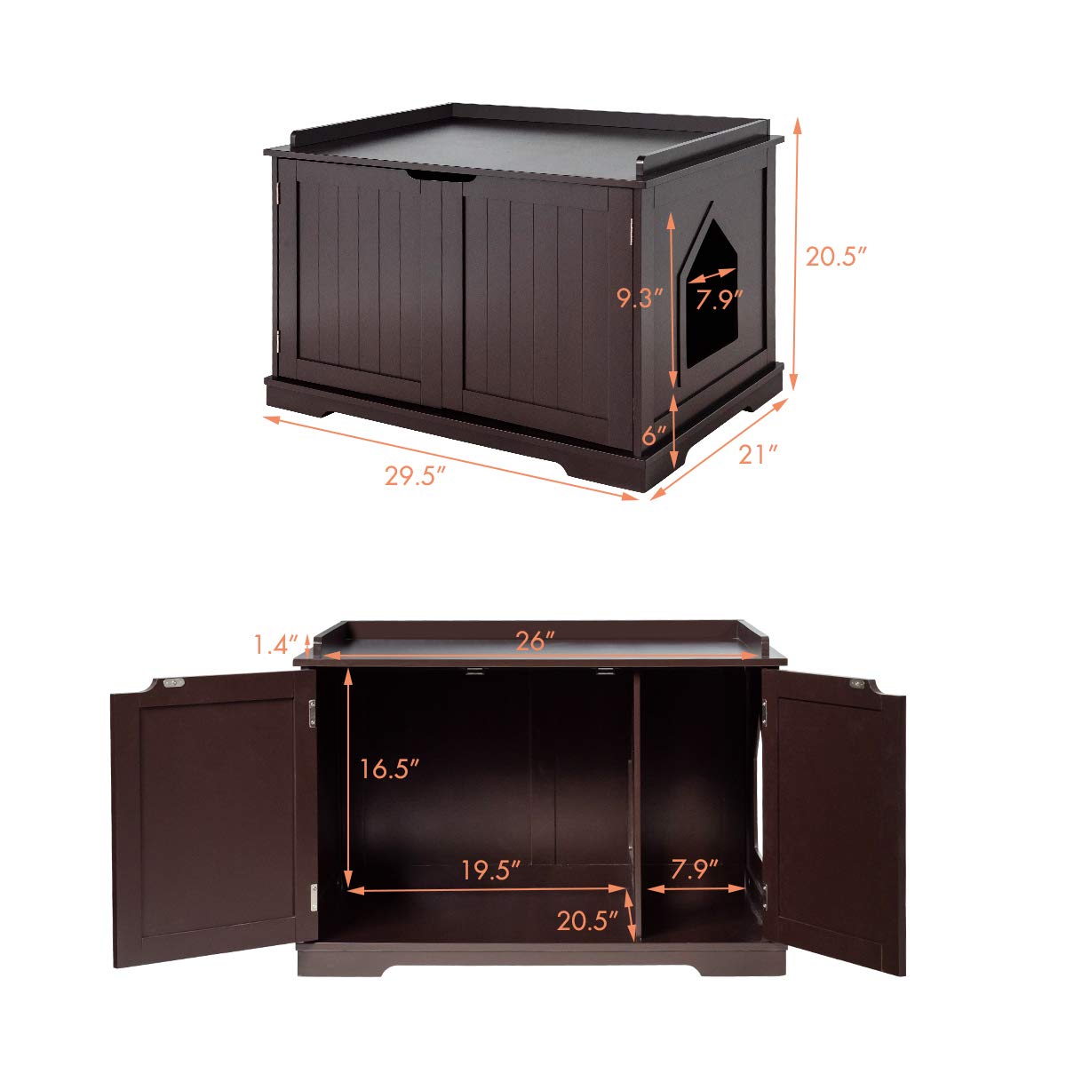 Tangkula Cat Litter Box Enclosure Furniture - Hidden Double Door Nightstand Pet House with Storage, Indoor Decorative Cabinet for Large Cats - Perfect for Living Room, Bedroom & Small Space Homes
