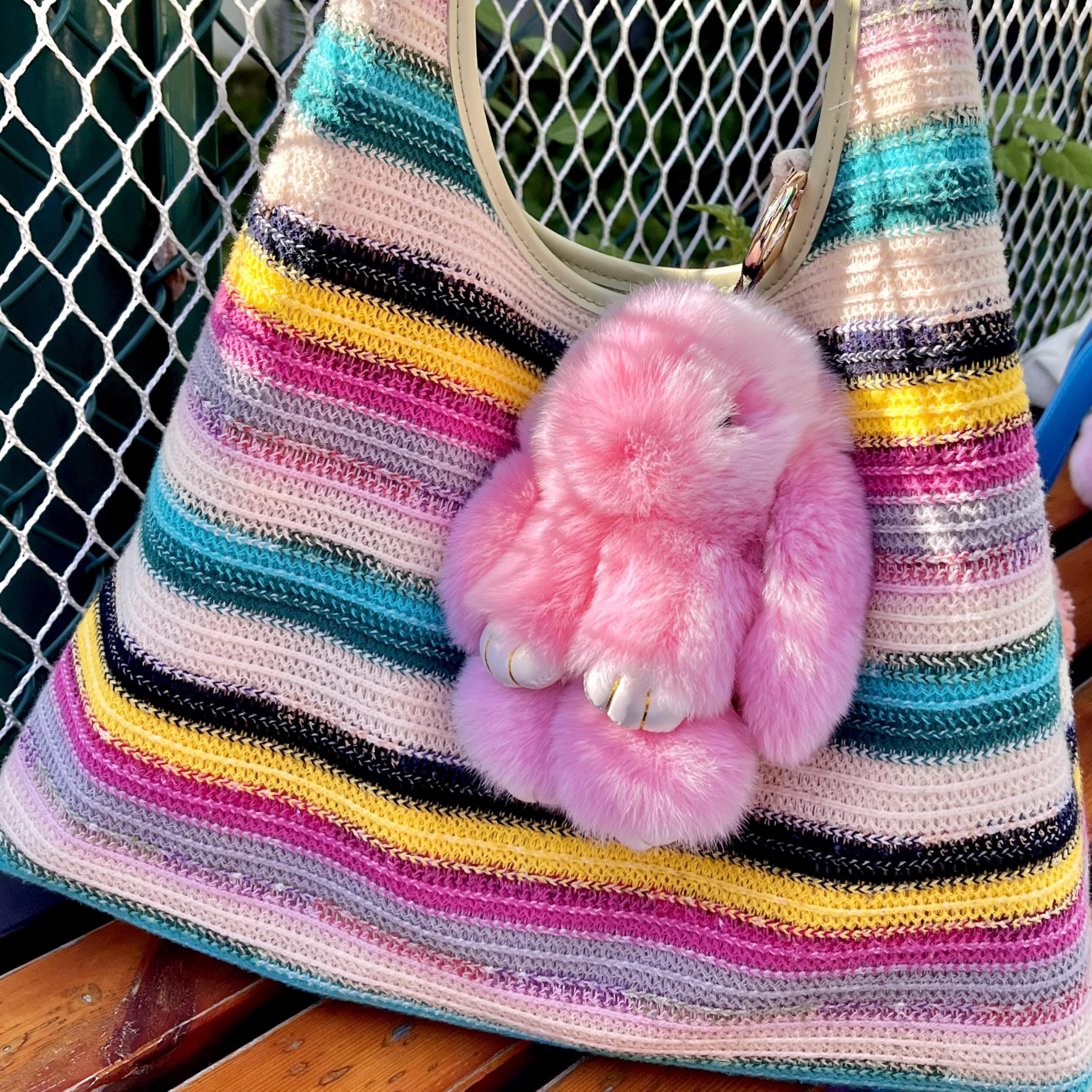Original Bunnylulu Handmade Soft Bunny PomPom Keychain with Tin - Cute Plush Bunny Keychain for Bags, Gifts & Holidays (Perfect Christmas Present)
