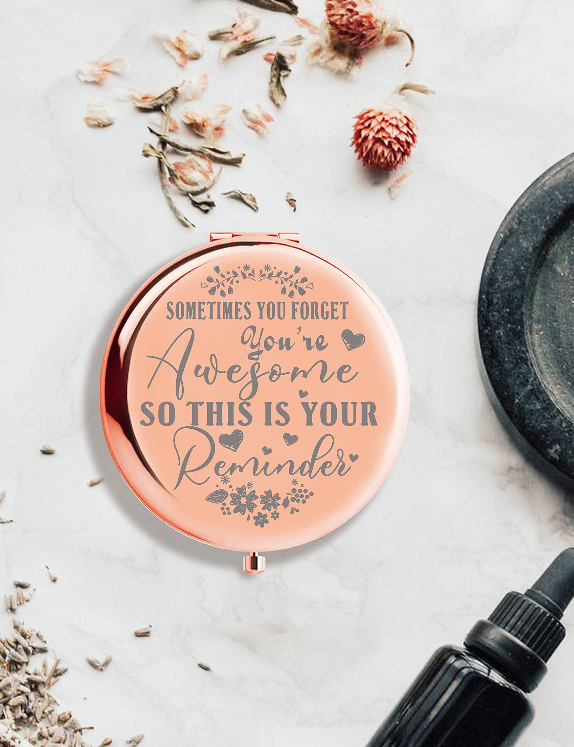 Christmas Gifts for Women - Inspirational & Motivational Thank You Gifts for Coworkers - You Are Awesome Trinket Dish & Compact Mirror - Perfect for Office Decor, Holiday Presents & Daily Encouragement