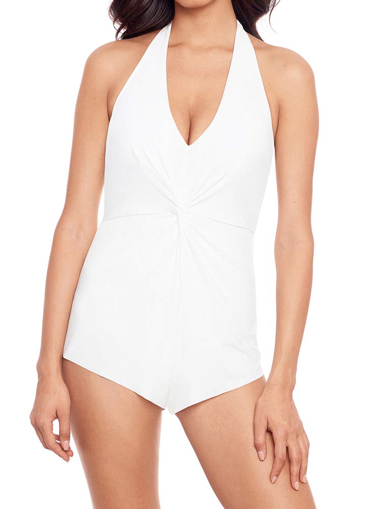 MagicSuit Women's One Piece Swimsuit - Solid Color Halter Tie Romper with Soft Cup | Perfect for Beach Vacation, Pool Party & Summer Swimming