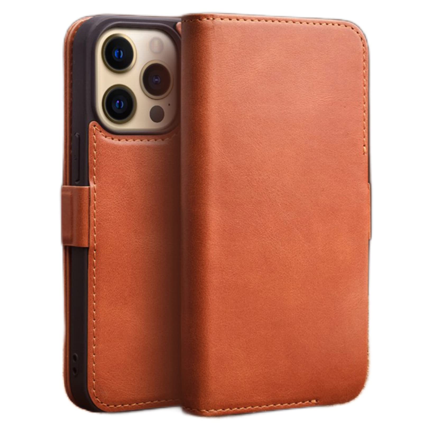 Genuine Leather Wallet Case for iPhone 13 Pro Max/13 Pro/13/13 Mini - RFID Blocking Card Slots with Magnetic Closure & Kickstand | Book Style Flip Cover | Perfect for Work, Travel & Daily Use (Brown, 5.4