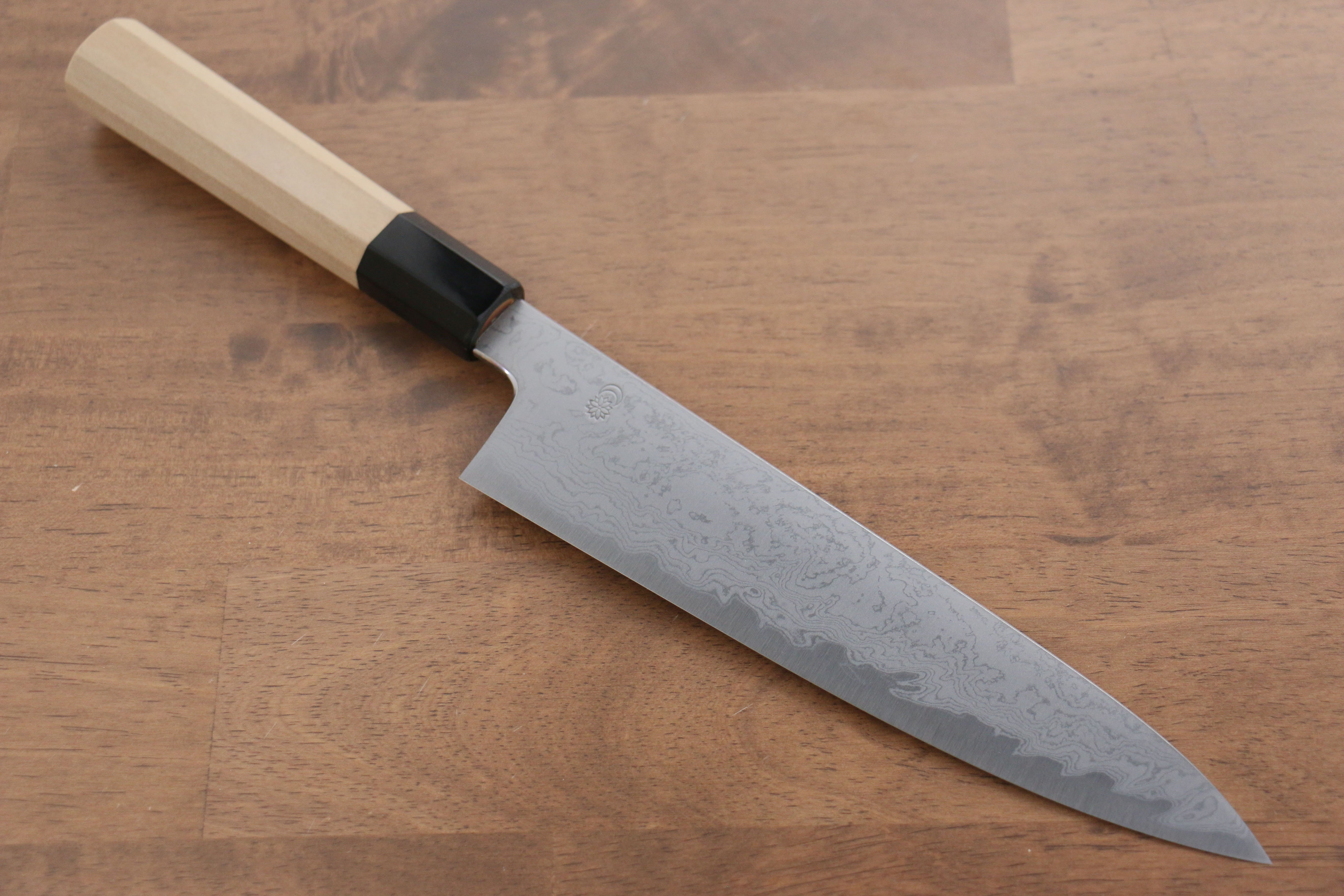 Premium Kikuzuki Blue Steel No.1 Damascus Gyuto Chef Knife 210mm - Japanese Magnolia Wood Handle - Professional Kitchen Knife for Sushi, Meat Cutting & Culinary Arts