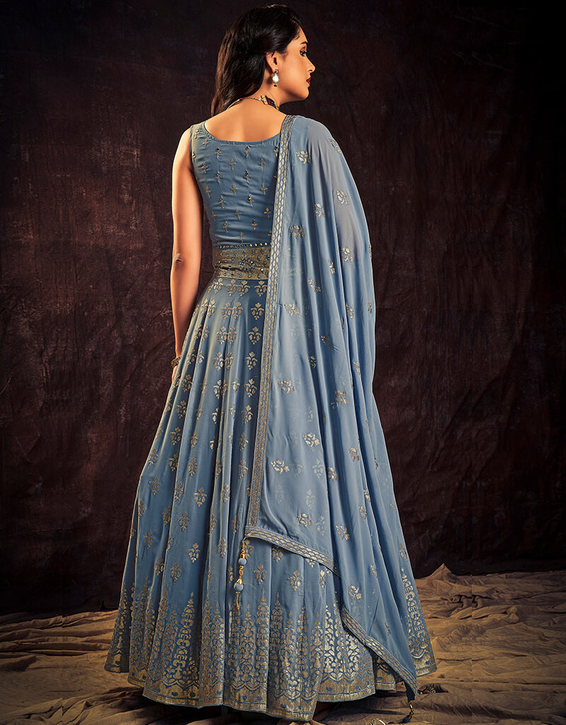 Elegant Blue Georgette Anarkali Dress for Women - Perfect for Weddings, Parties & Festive Occasions
