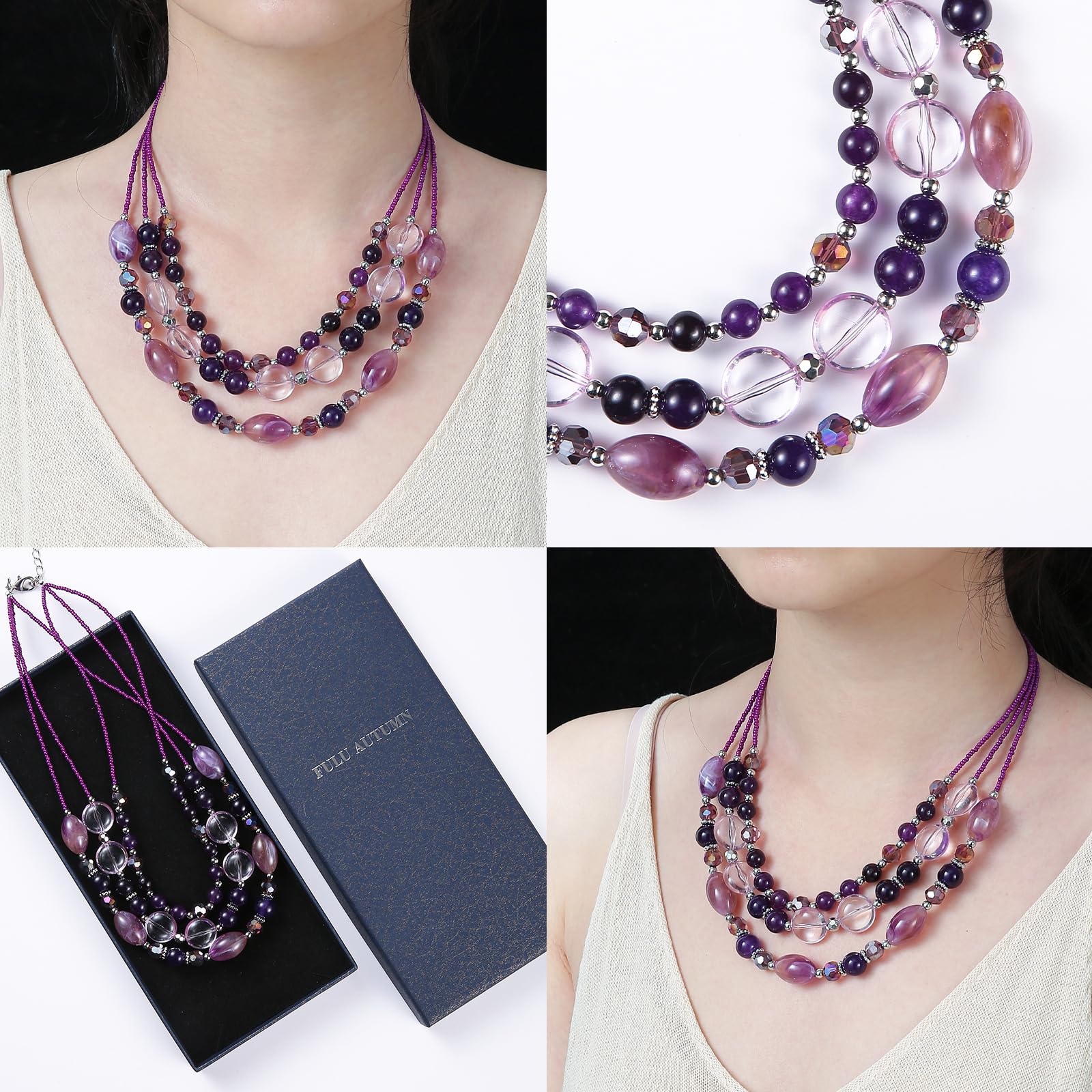 Chunky Layered Beaded Necklace for Women - Multi Strand Statement Jewelry, Fashion Birthday Gift for Mom - Perfect for Fall Outfits, Party Wear & Special Occasions