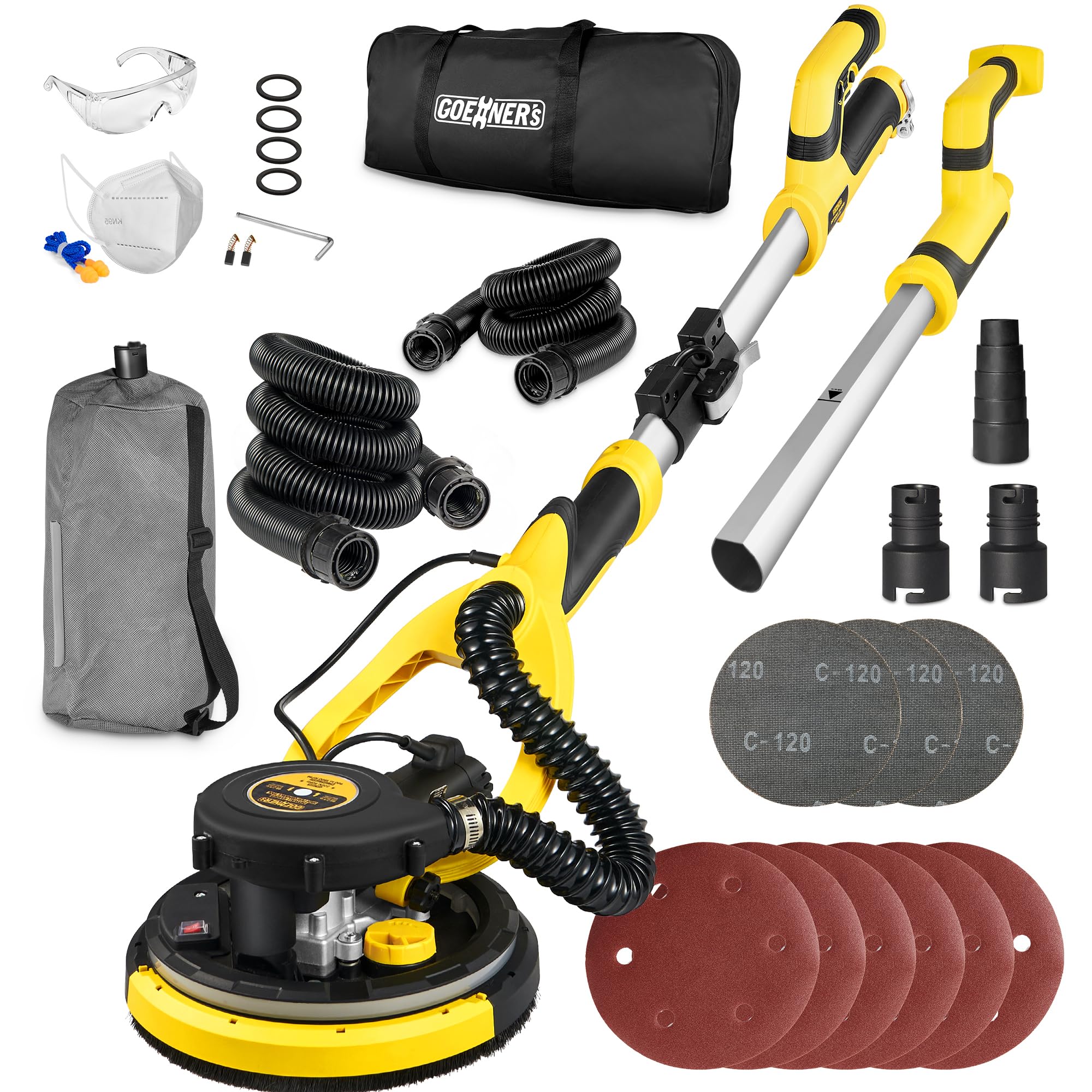 Powerful Electric Drywall Sander with Vacuum - 99% Dust Absorption, 7-Speed Adjustable (900-1800 RPM), 26ft Power Cord & LED Light - Dust-Free Drywall Sanding for Walls, Ceilings & Popcorn Texture Removal - Perfect for Home Renovation and Professional Construction Projects