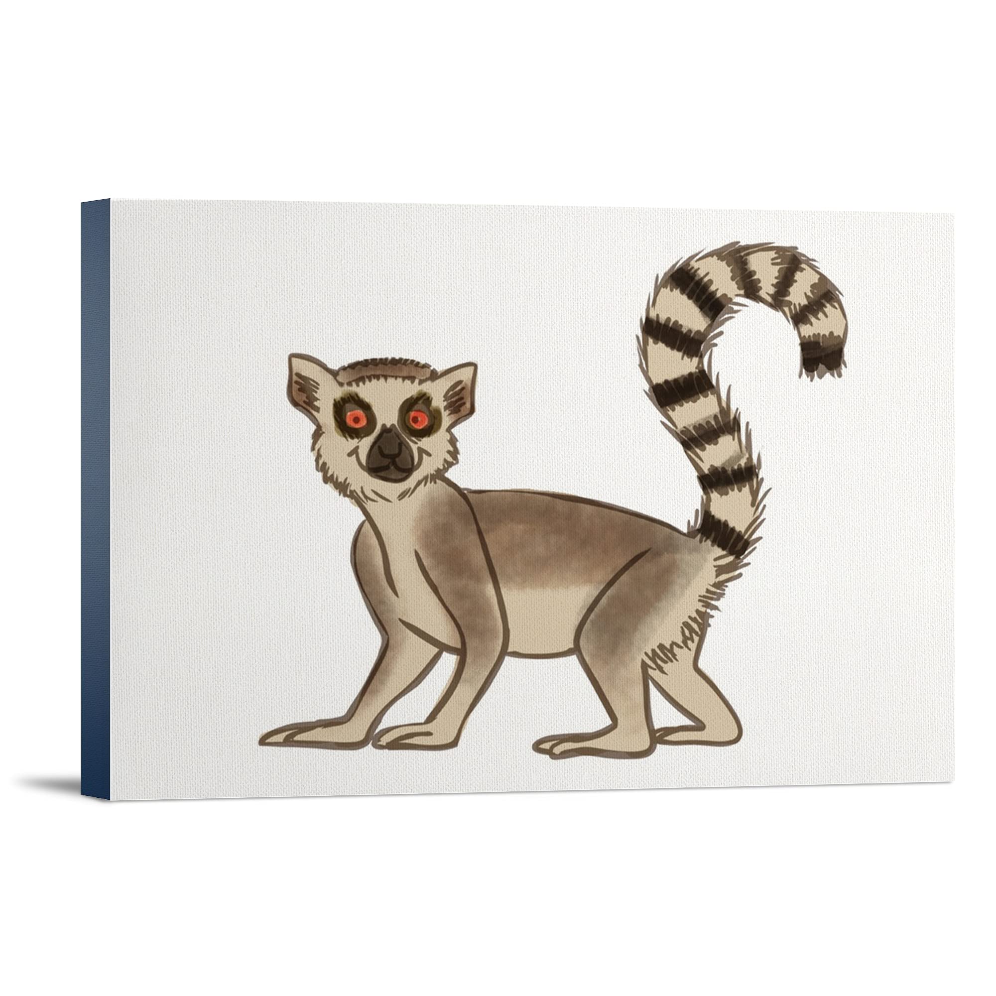 Lantern Press Lemur Soft Cartoon Art Print - 16x24 Wrapped Canvas Wall Decor for Living Room, Bedroom & Office | Cute Animal Painting for Home Decoration