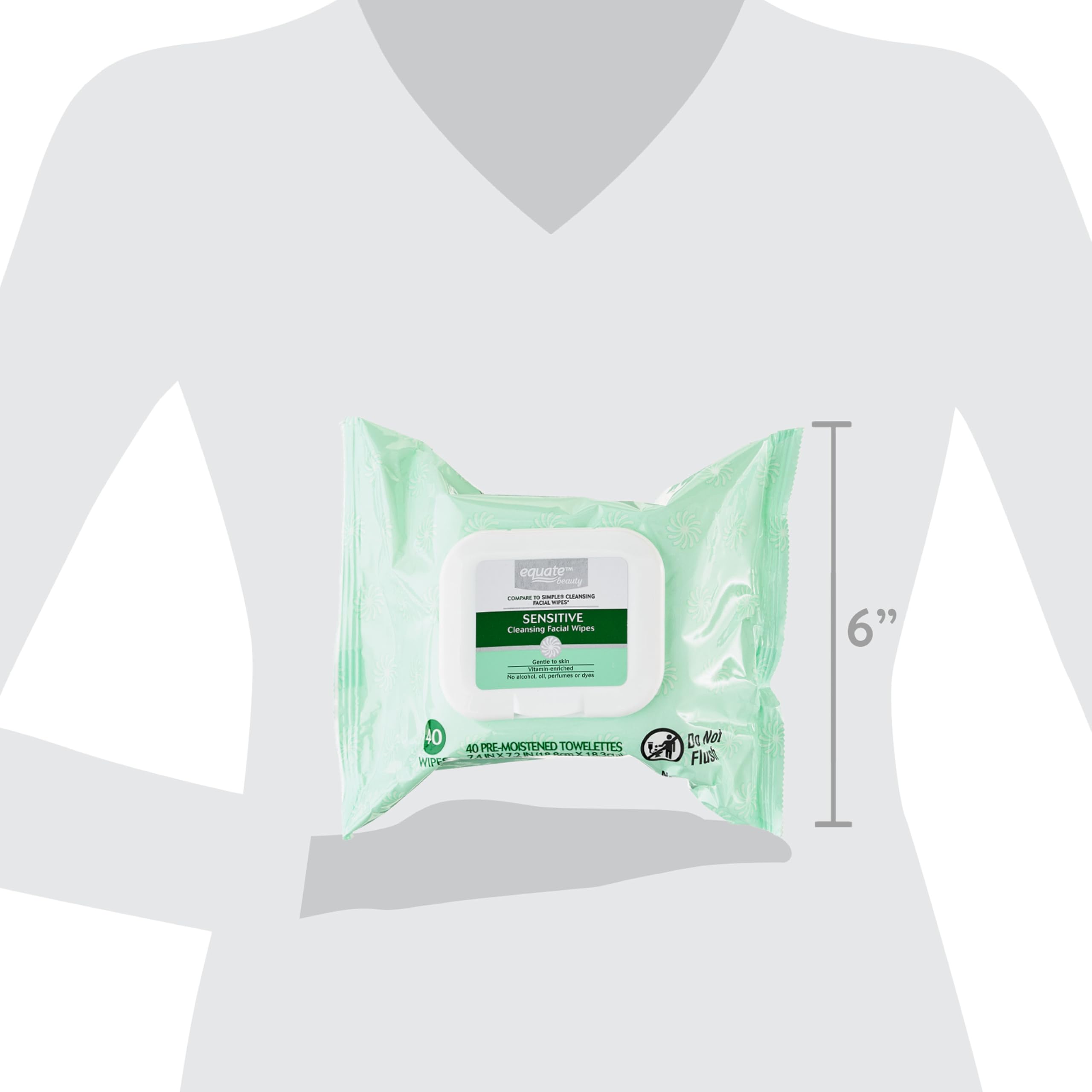 Equate Sensitive Cleansing Facial Wipes - 40 Count, Hypoallergenic & Alcohol-Free | Perfect for Travel, Gym & On-The-Go Skincare