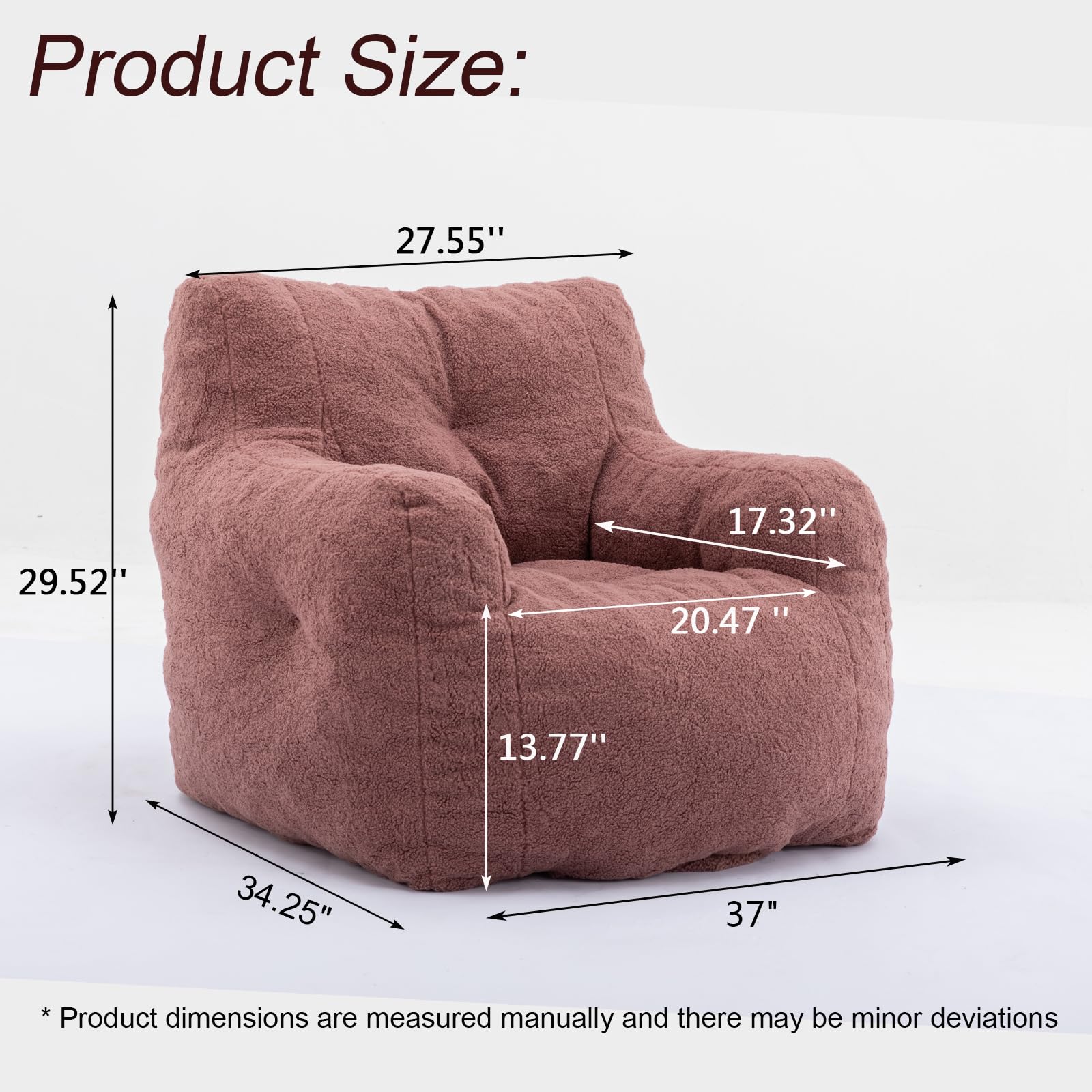 Recaceik Tufted Soft Fluffy Bean Bag Chair with Filler - Giant Imperial Lounger Lazy Sofa for Bedroom & Living Room - Large Rufous Color - Perfect for Relaxing, Gaming, and Movie Nights