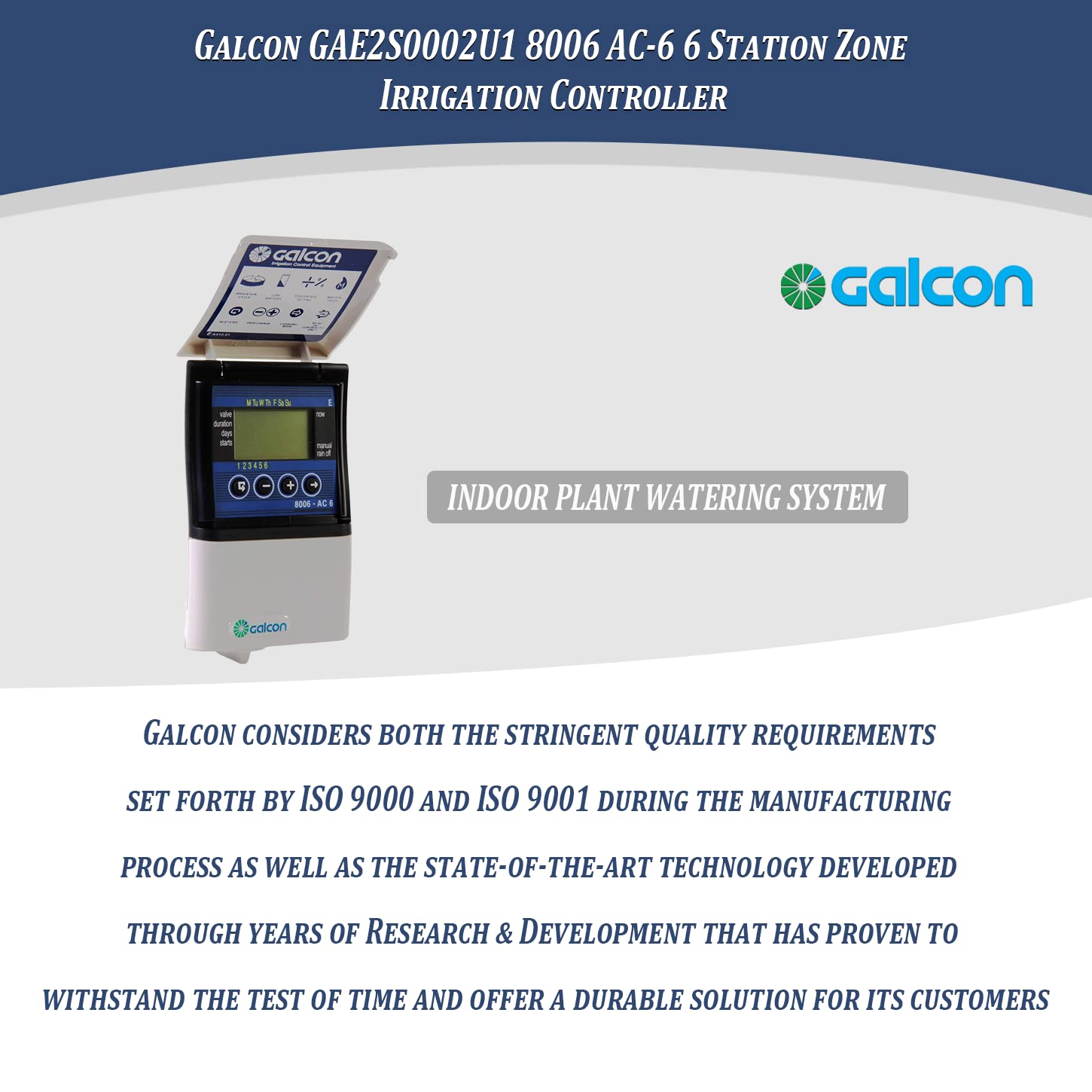 Galcon 8006 AC-6 6 Zone Automatic Sprinkler Controller - Programmable Irrigation Timer with Daily/Cyclic Settings for Lawn, Garden, Nursery & Greenhouse | Indoor Plant Watering System & Valve Box | Perfect for Residential Landscaping & Commercial Agriculture