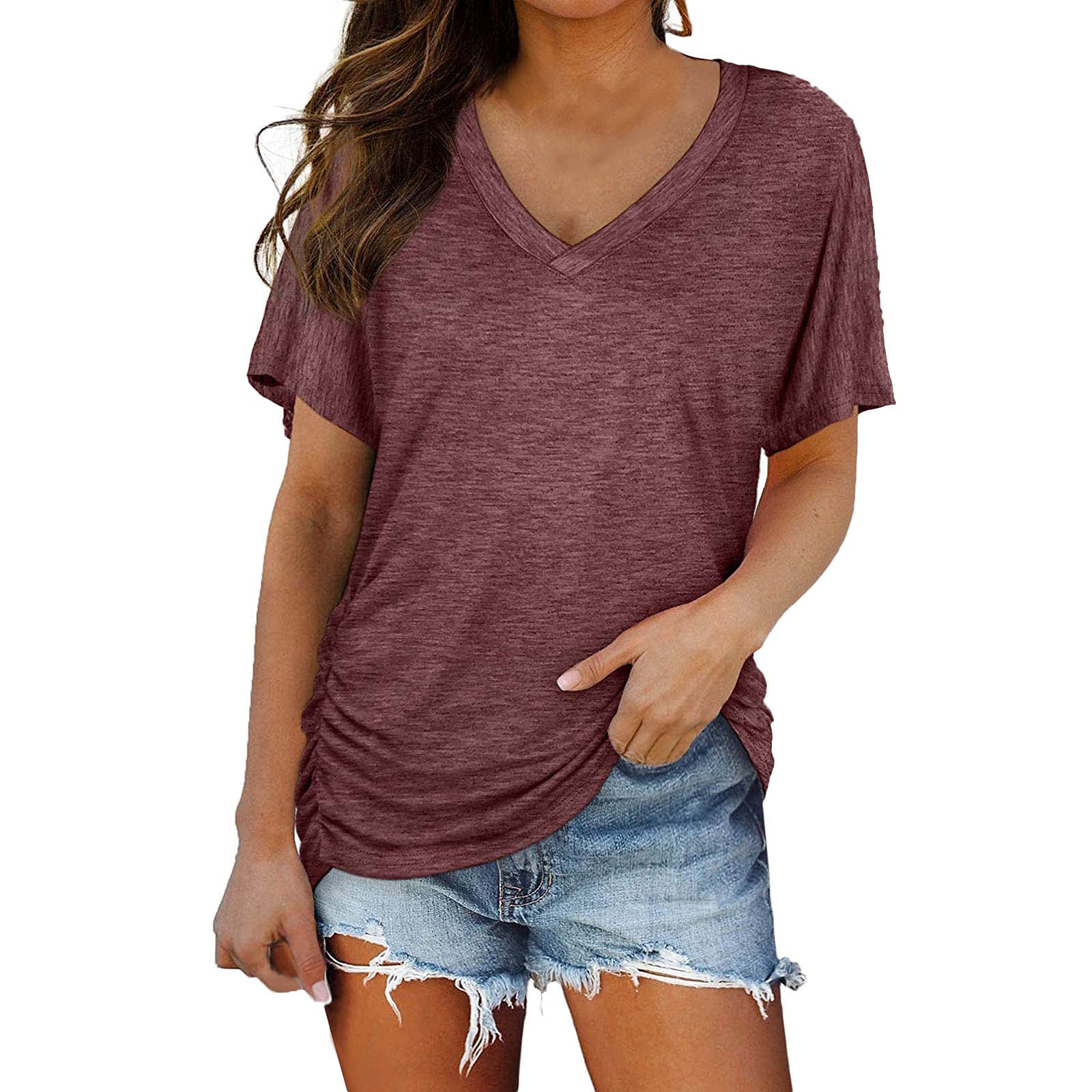 Women's Casual Summer V-Neck T-Shirts - Loose Fit Trendy Tops & Tunic Blouses - Short Sleeve Tees for Everyday Wear, Beach Outings & Summer Fashion