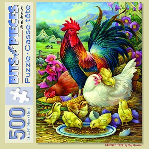 500 Piece Jigsaw Puzzle for Adults - Chicken Yard Farm Scene with Rooster, Hen & Chicks by Artist Oleg Gavrilov - 18x24 Inch Finished Size | Fun Family Activity, Stress Relief & Home Decor