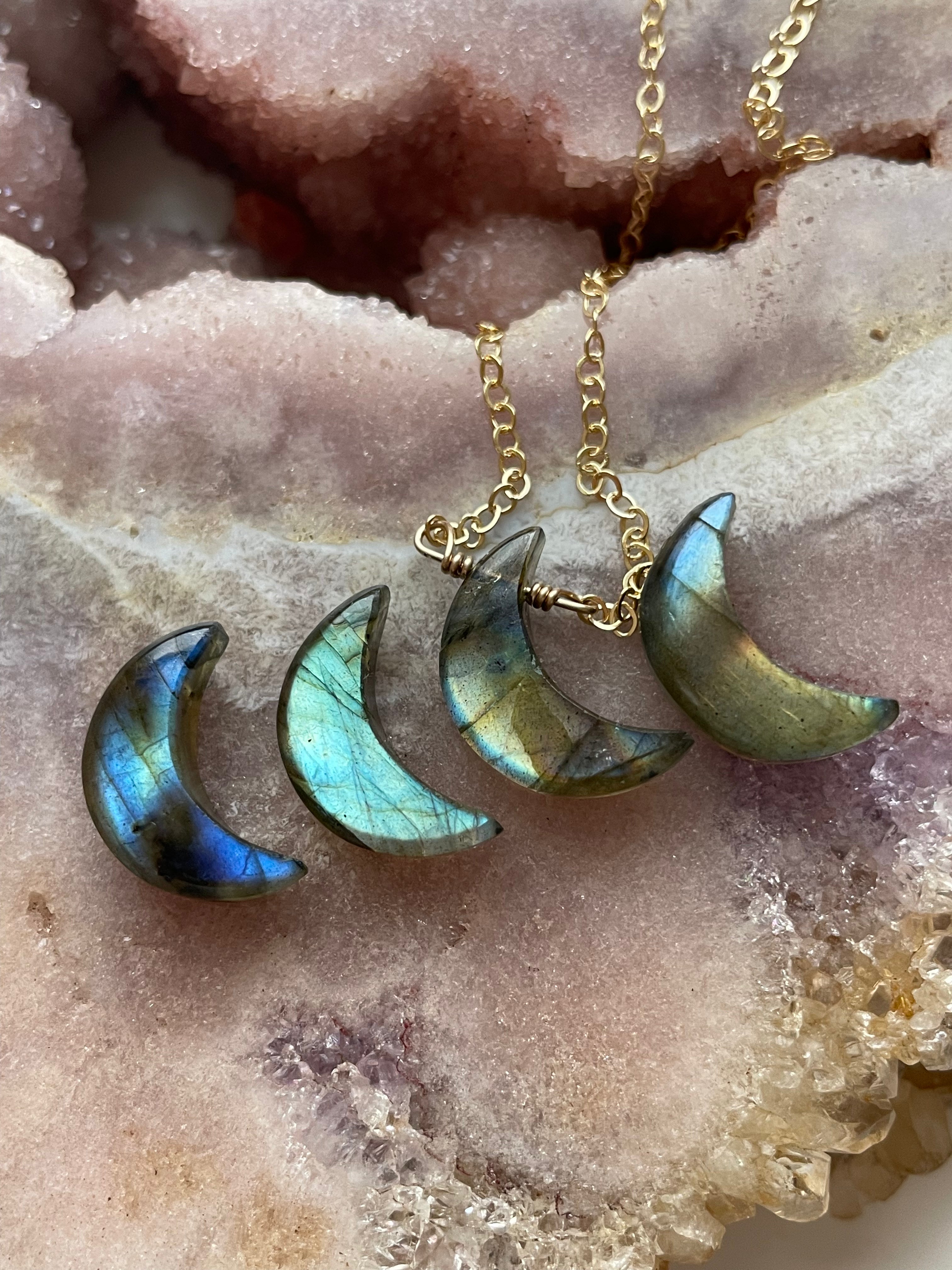 Natural Labradorite Moon Crystal Necklace for Women - Healing Stone Jewelry for Meditation, Yoga & Spiritual Gifts