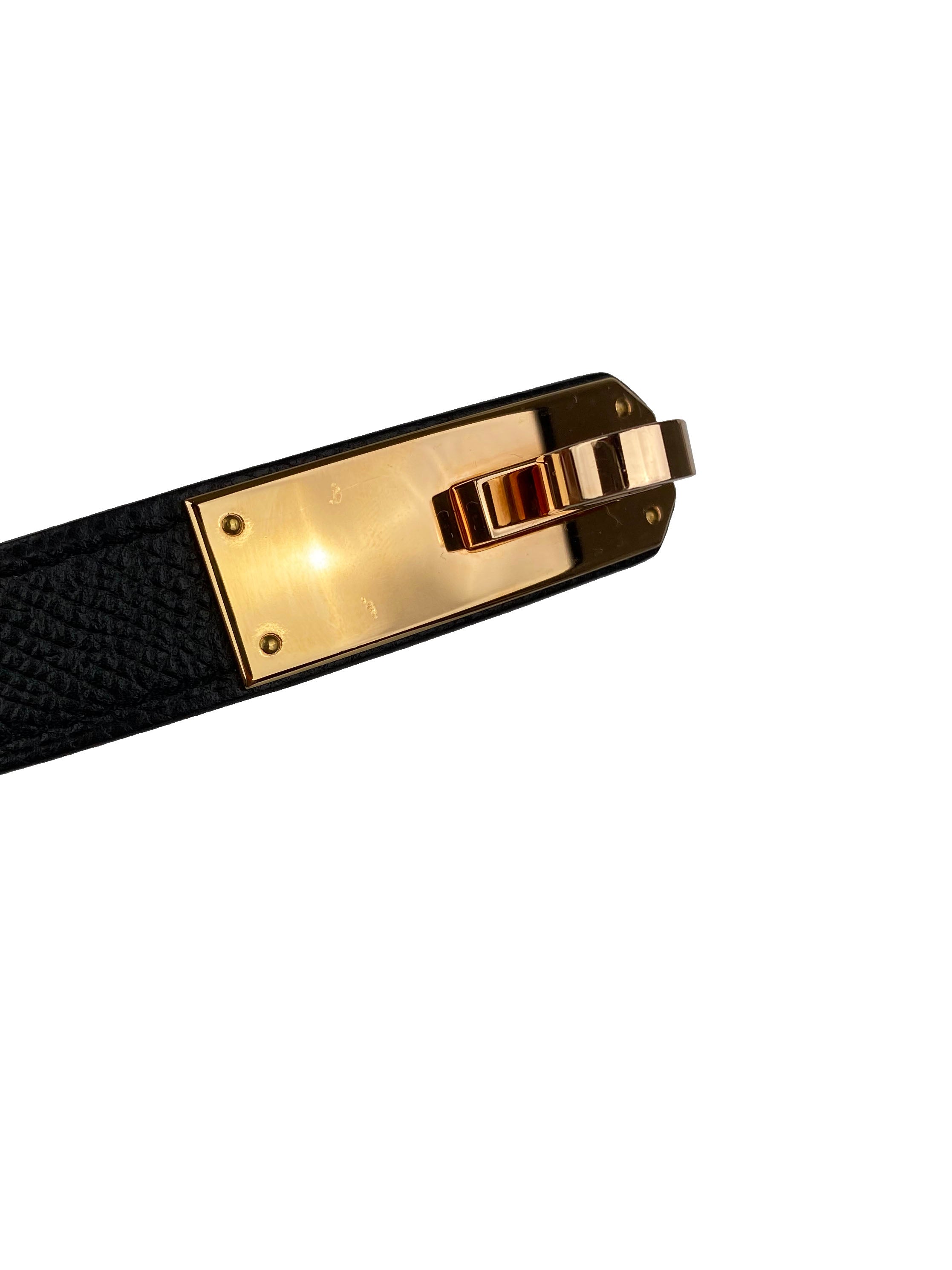 Authentic Hermes Black Kelly 18 Belt with Rose Gold Buckle - Luxury Leather Waist Belt for Women, Perfect for Office, Evening Events & Special Occasions