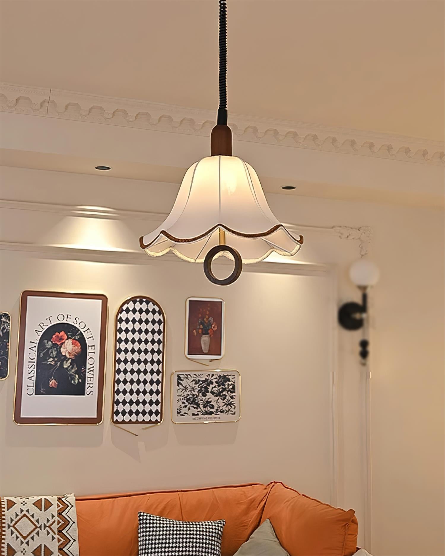 Modern Eryn Fabric Pendant Light with Wooden Accents - Handwoven Linen Shade for Dining Room, Kitchen Island & Bedroom Lighting