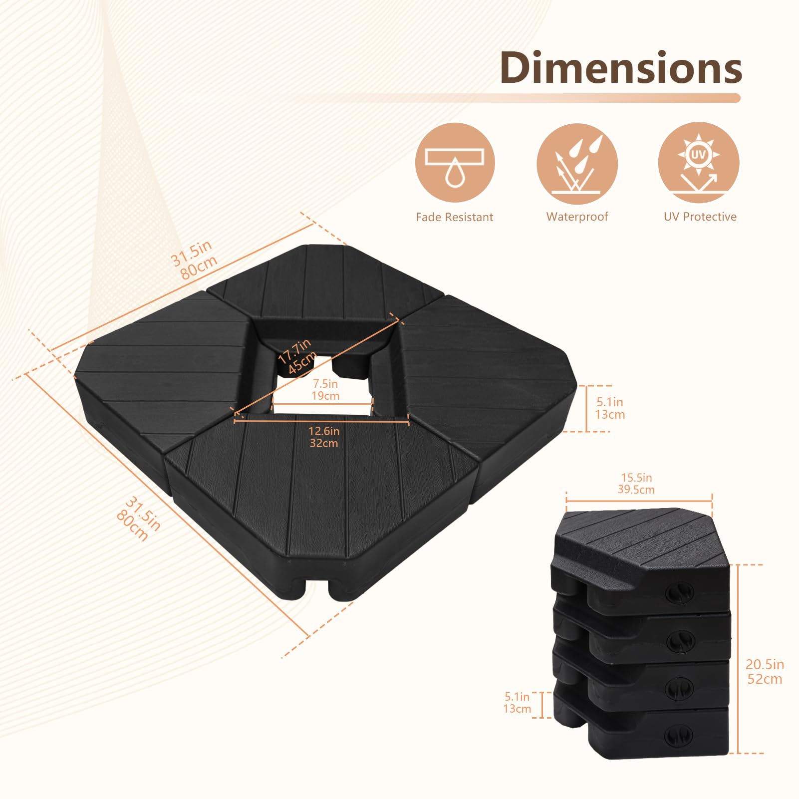 Heavy Duty 229lb Base Weights Stand for Offset Cantilever Patio Umbrella - 4 Piece Black Set | Perfect for Outdoor Dining, Poolside Lounging & Backyard Shade