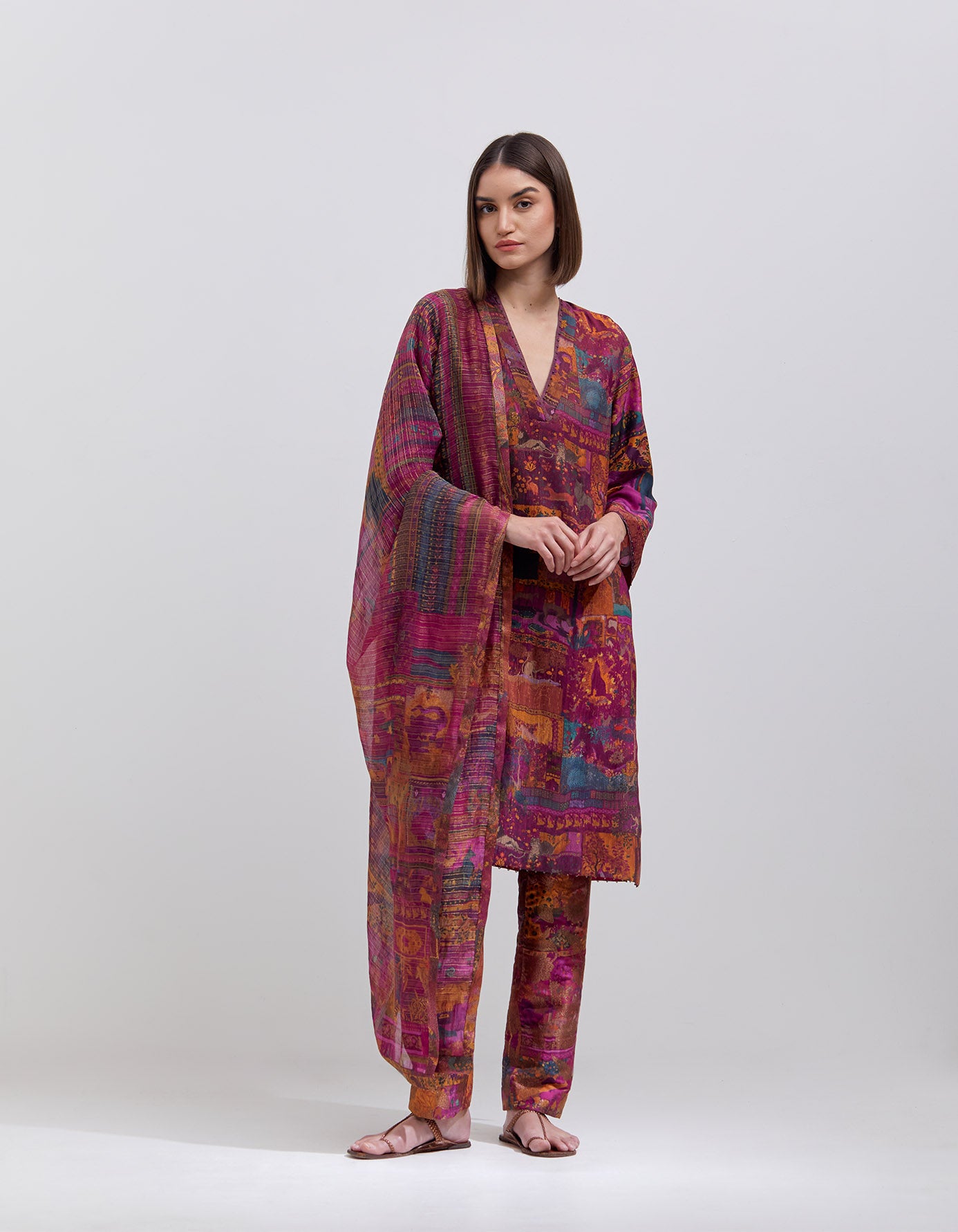 Elegant Purple Silk Pintuck Damini Kurta for Women | Traditional Indian Ethnic Wear | Perfect for Festivals, Weddings & Special Occasions