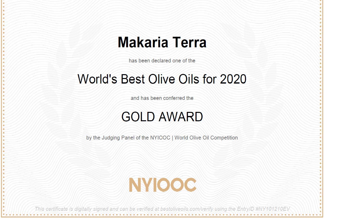 Premium Greek Extra Virgin Olive Oil - Makaria Terra, Koroneiki Variety, 2020/21 Harvest, 0.12% Acidity, Medium Intensity | NYIOOC Gold Award Winner | Single Origin, Family Farm | 5L Tin | Perfect for Salad Dressing, Dipping & Gourmet Cooking