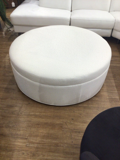 Round White Textured Ottoman Footstool - Soft Plush Pouf for Living Room, Bedroom & Nursery - Versatile Seating & Stylish Home Decor Accent