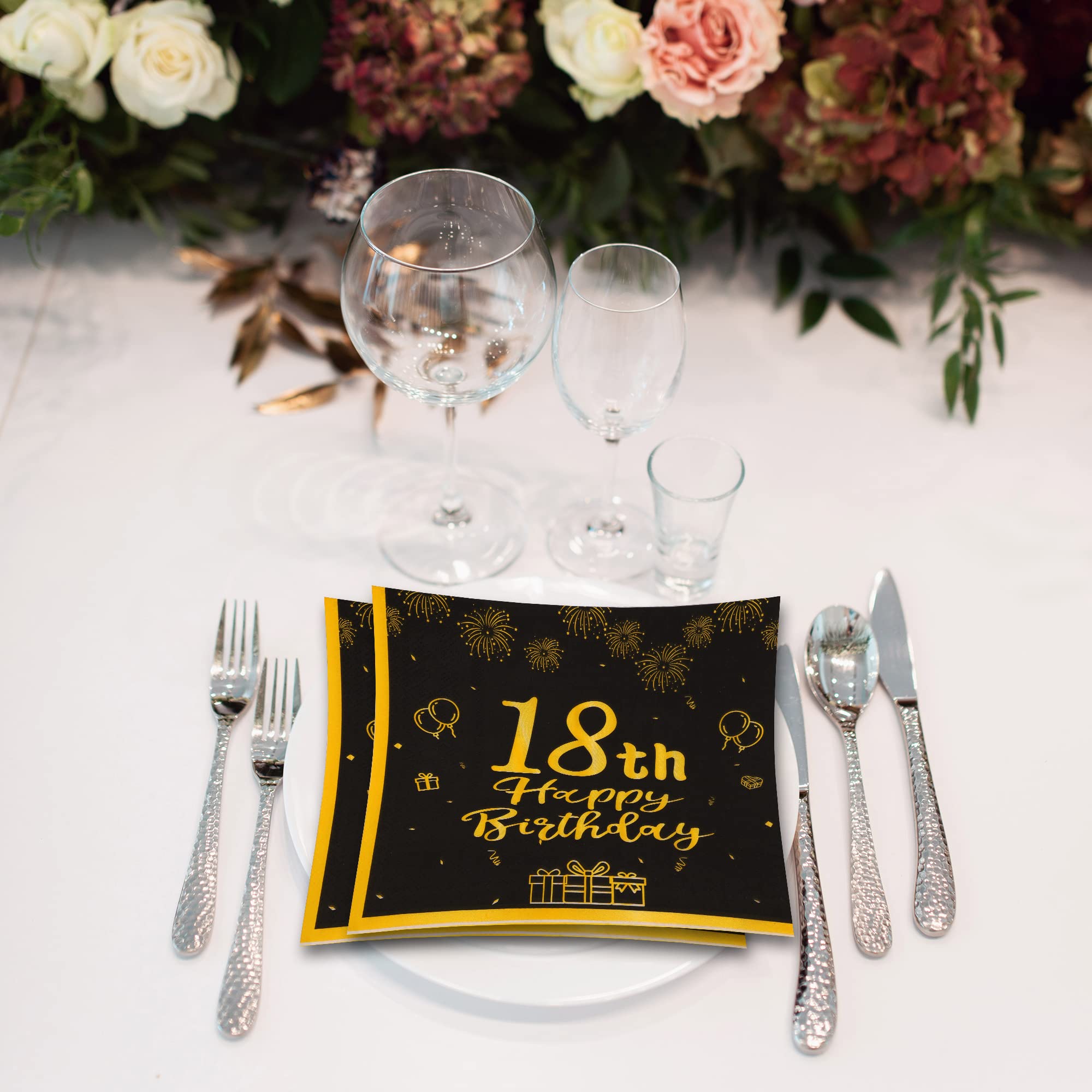 Topways Black Gold 18th Birthday Party Decorations - 40pcs Disposable Paper Napkins for 18th Birthday Party Table Decorations (Girl & Boy) - Perfect for Sweet 16, Graduation & Milestone Celebrations