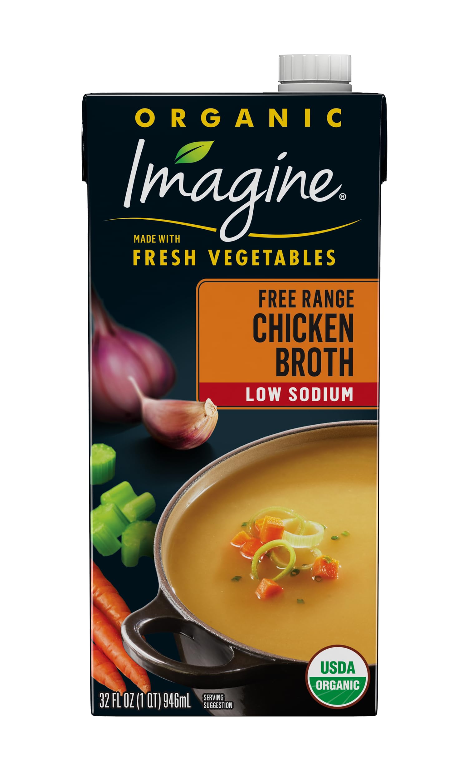 Organic Free Range Chicken Broth - Low Sodium, 32 fl oz (Pack of 6) | Healthy Cooking & Soup Base for Homemade Meals