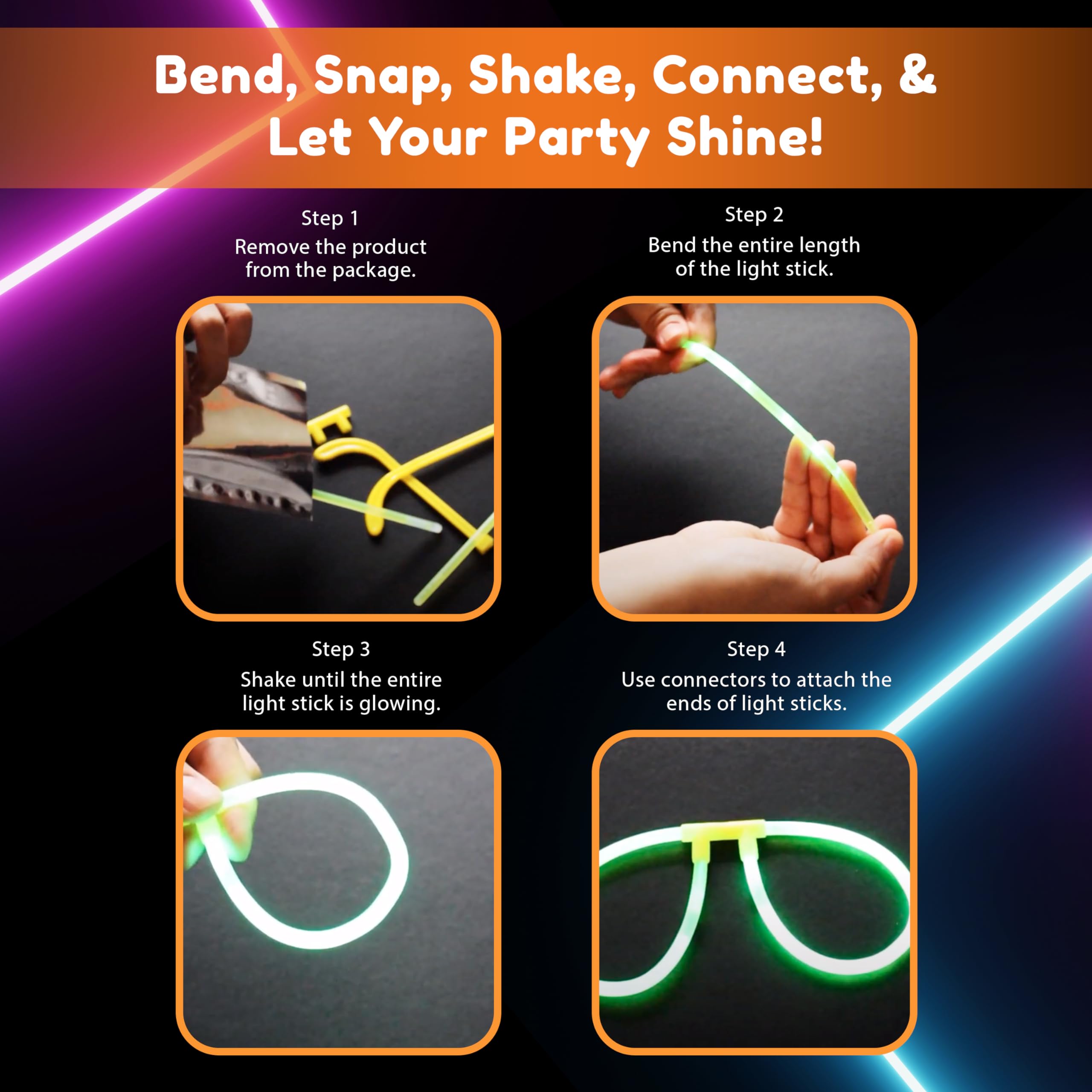 Glow Glasses for Kids - Bendable DIY Party Glasses with Connectors - Neon Glow Eyewear for Halloween, Raves & Birthday Parties - Fun Glow Accessories for Nighttime Events