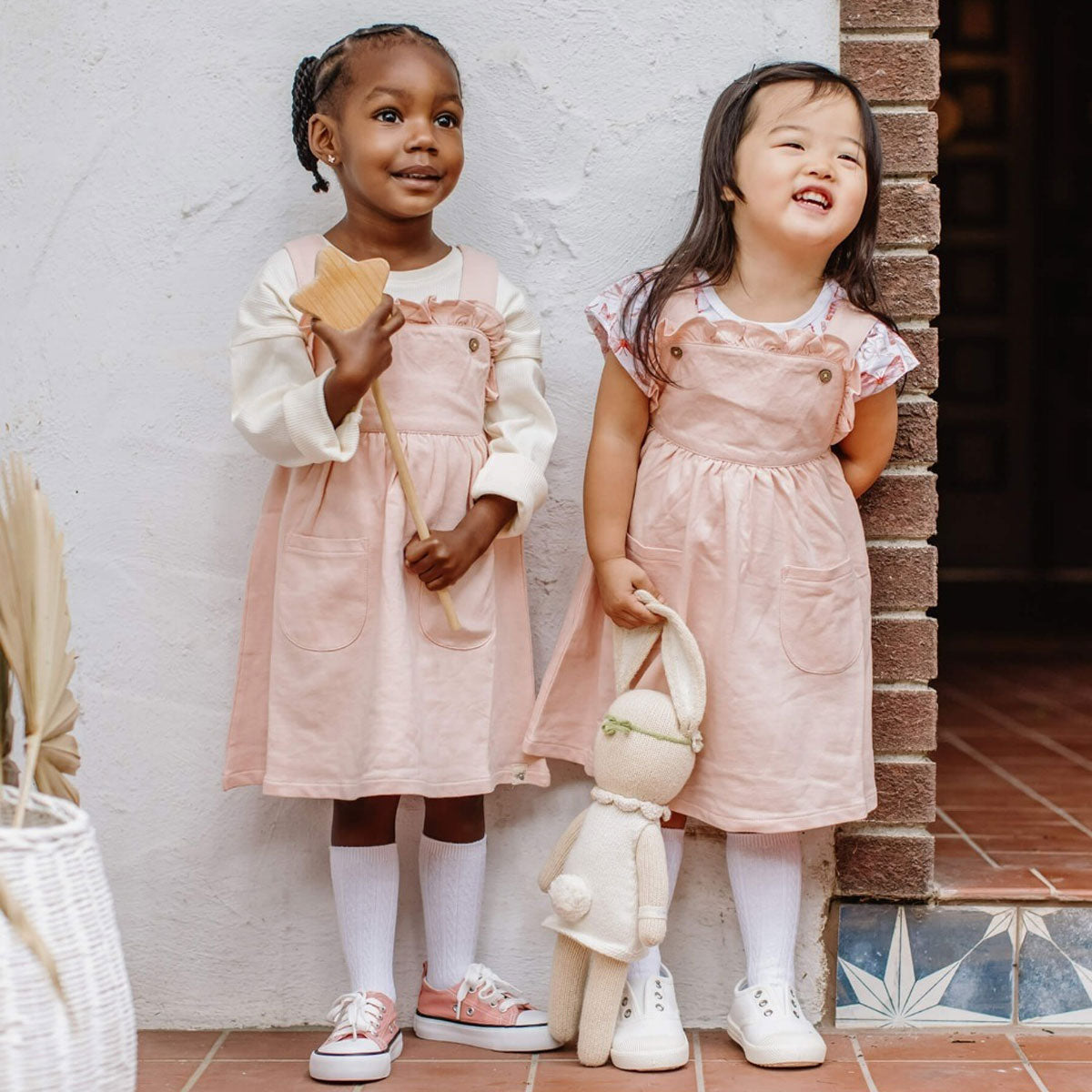 French Terry Dress for Toddlers - Soft Pink Sand Color | Perfect for Playdates, Daycare & Casual Outings