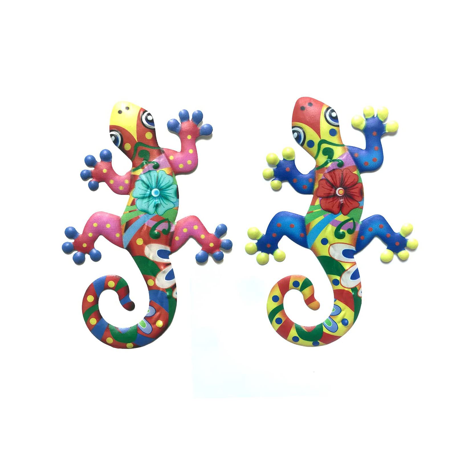 ZRSWV Metal Gecko Wall Decor - 9.8 Inch Lizard Sculpture Statue Set of 2, Handcrafted Hanging Art for Home, Garden, Bedroom & Patio - Perfect for Tropical Theme Decor and Outdoor Wall Accents