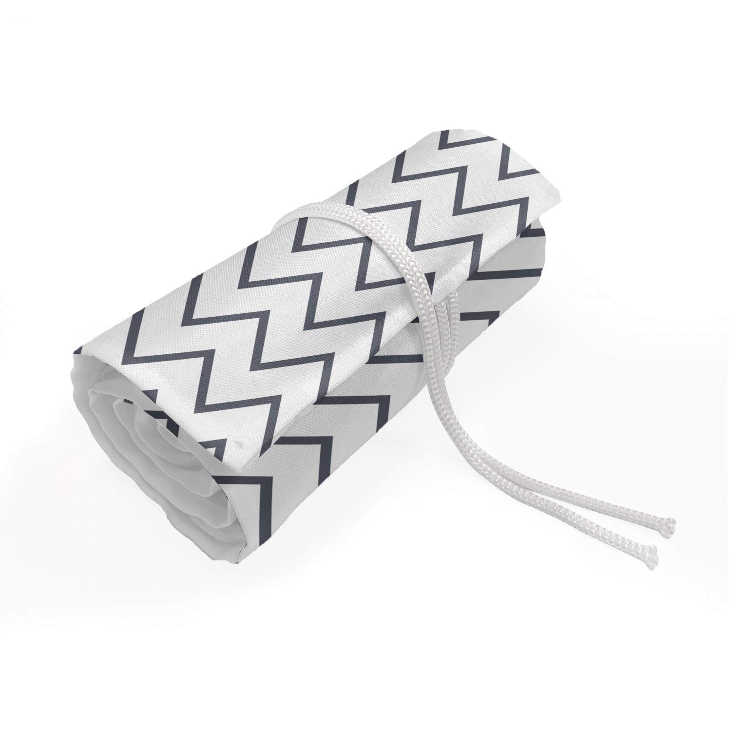 Ambesonne Modern Roll Up Pencil Holder - 36 Loop Grey & White Chevron Stripes Artist Case for Drawing Pencils | Perfect for Artists, Students & Office Organization | Portable Art Supply Storage for Sketching, School & Work