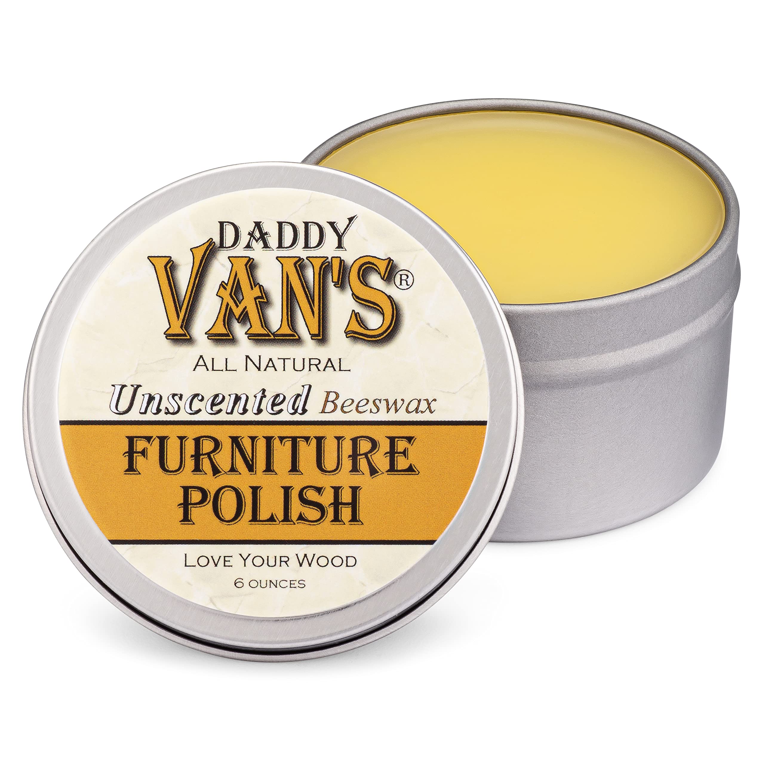Daddy Van's All Natural Unscented Beeswax Furniture Polish - Food Safe Wood Conditioner for Furniture, Cabinets, Antiques & Butcher Blocks | Nourishes, Protects & Restores Wood Surfaces | Ideal for Kitchen Countertops, Dining Tables & Vintage Wood Care