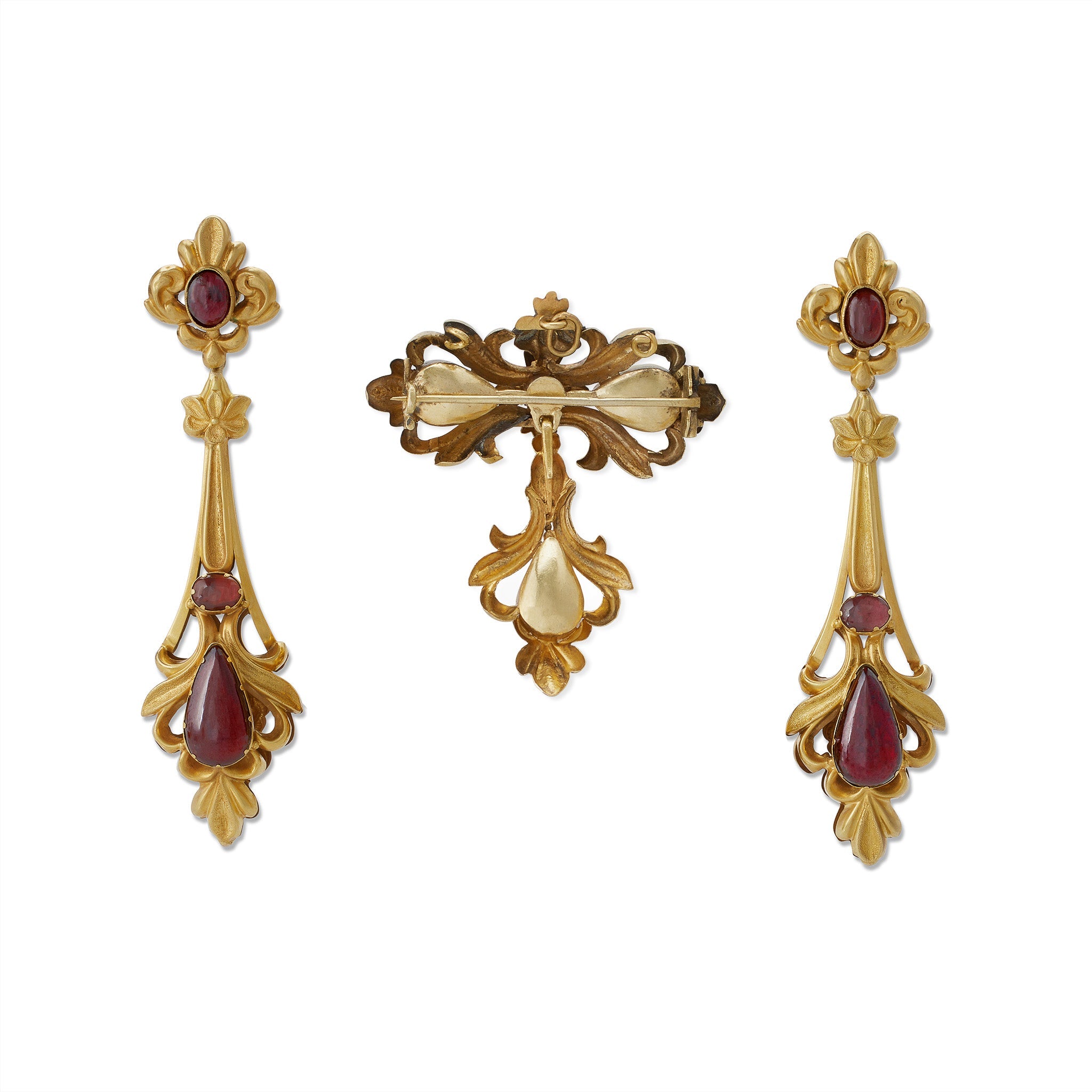 Genuine Garnet Cabochon Pendant Earrings and Necklace Set - Elegant Jewelry for Women, Perfect for Weddings, Parties & Gifts