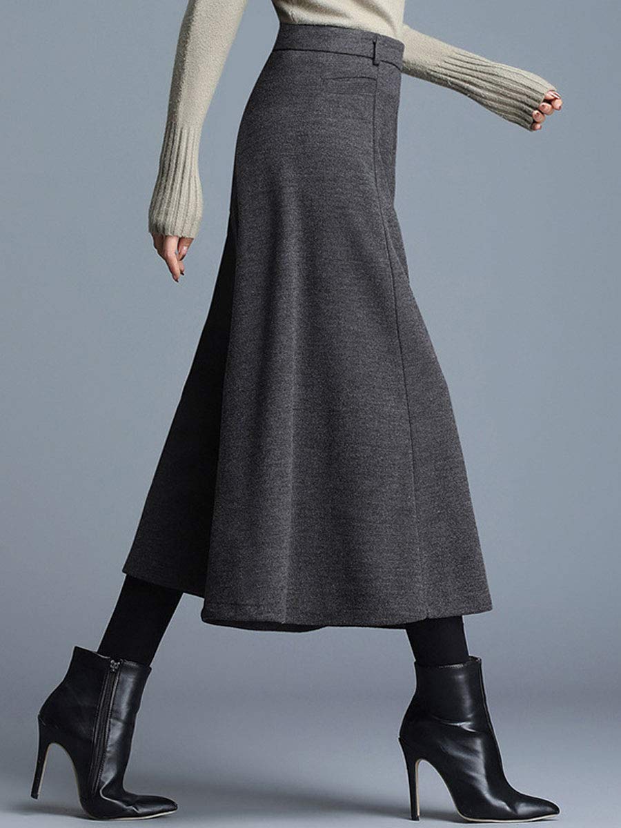 Ebossy Women's High Waisted Wool Flared Wide Leg Pants - Winter Warm Fleece Lined Culottes for Office, Travel & Casual Outfits