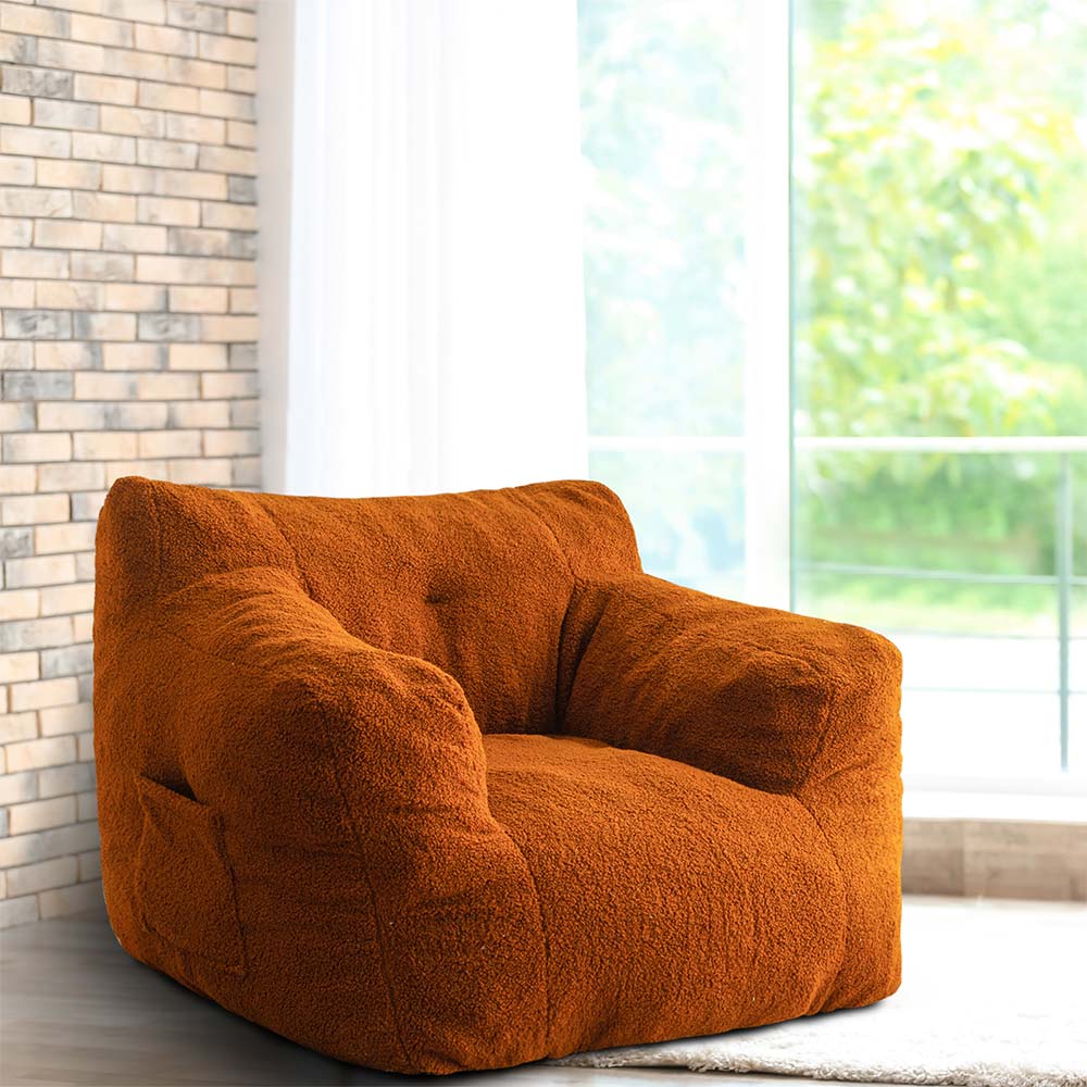MAXYOYO Bean Bag Chair - Boucle Tufted Lazy Sofa with Sherpa Cover for Adults & Kids, Coffee Brown | Comfortable Floor Seating for Living Room, Bedroom, Game Room & Dorm
