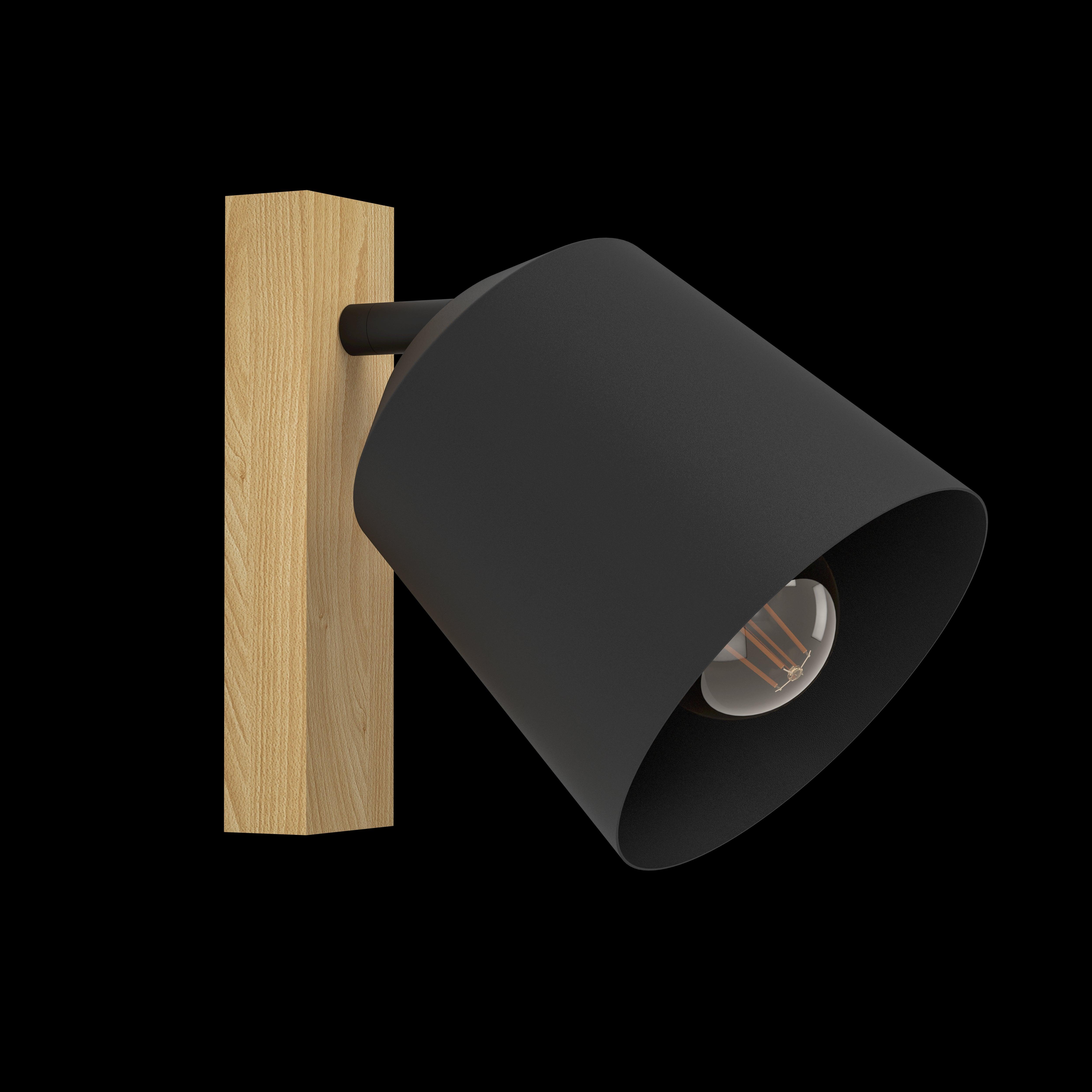 Eglo Cotorro Modern Wood & Black Wall Spotlight - Adjustable Indoor/Outdoor Lighting for Living Room, Bedroom, or Patio